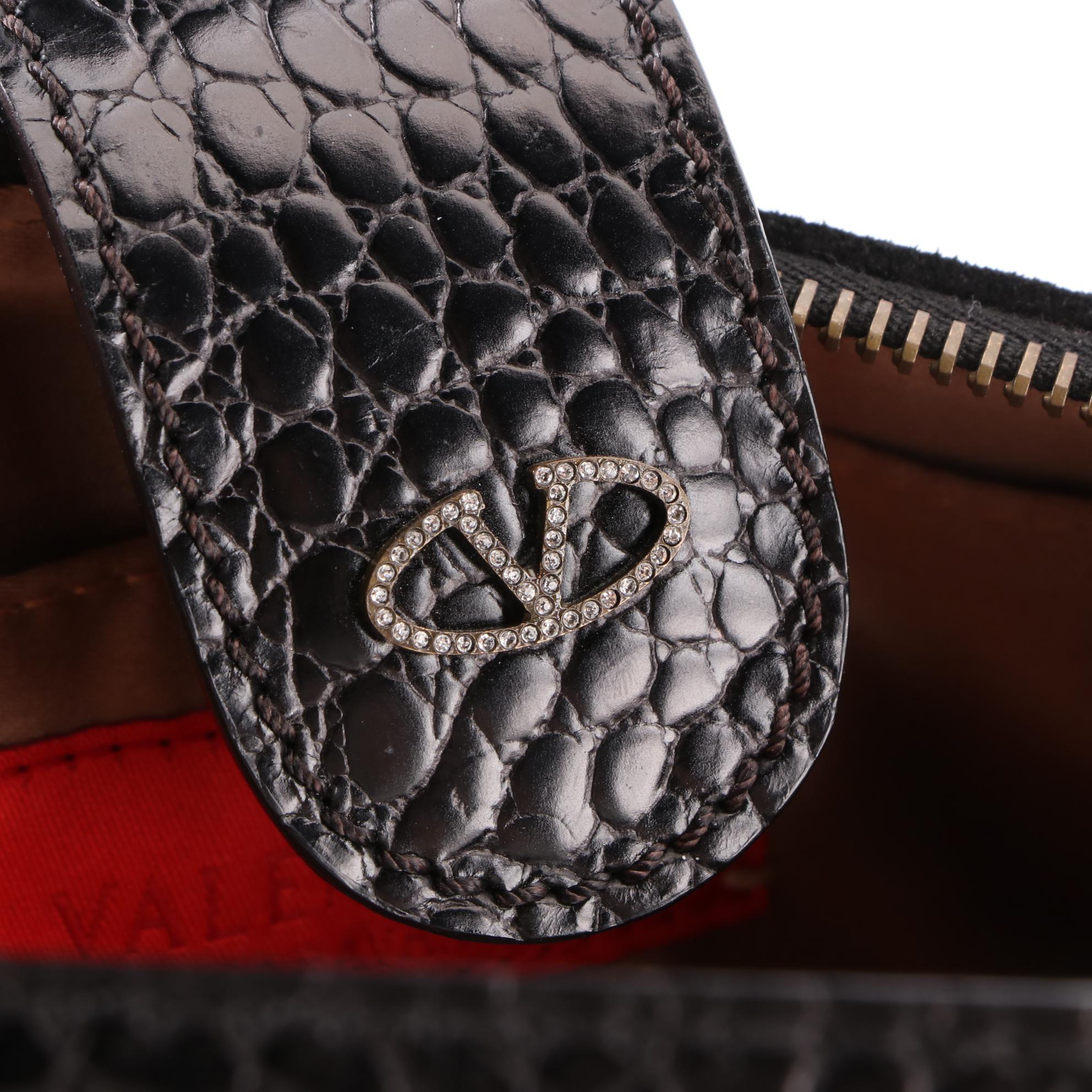 Valentino Small Shoulder Bag in Suede and Embossed Leather Trim