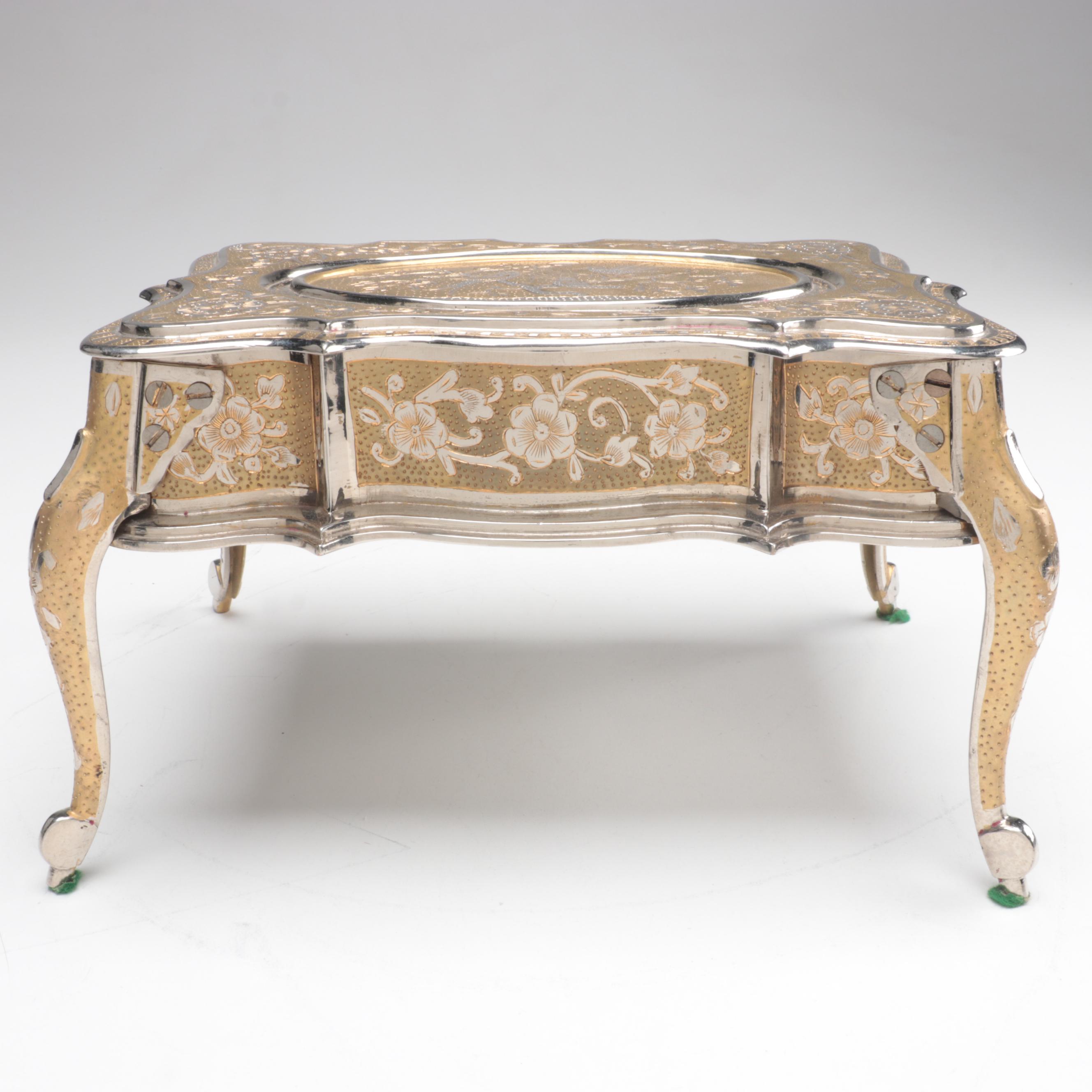 Fred Zimbalist Chased and Engraved Bird Motif Metal Thorens Swiss Music Box