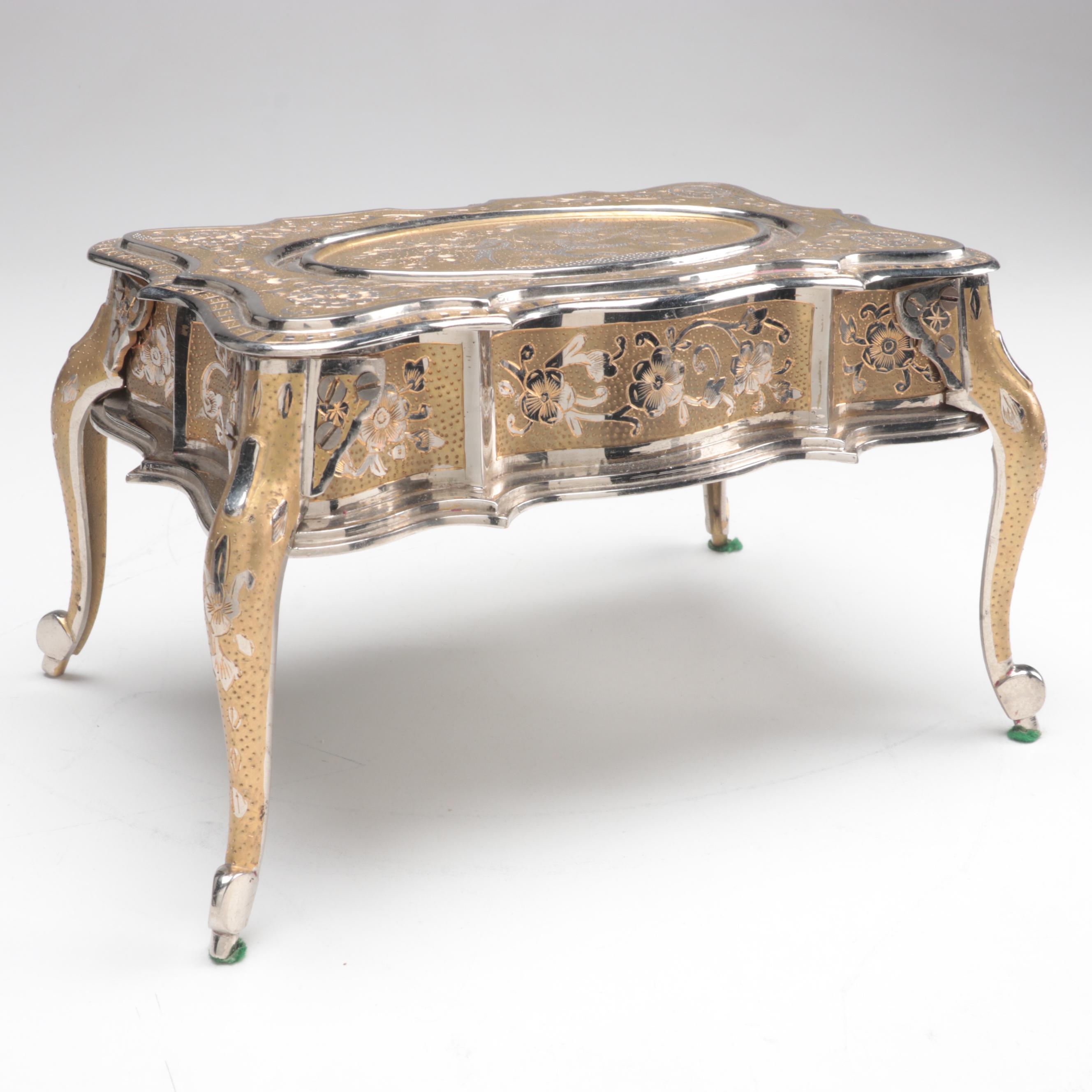 Fred Zimbalist Chased and Engraved Bird Motif Metal Thorens Swiss Music Box