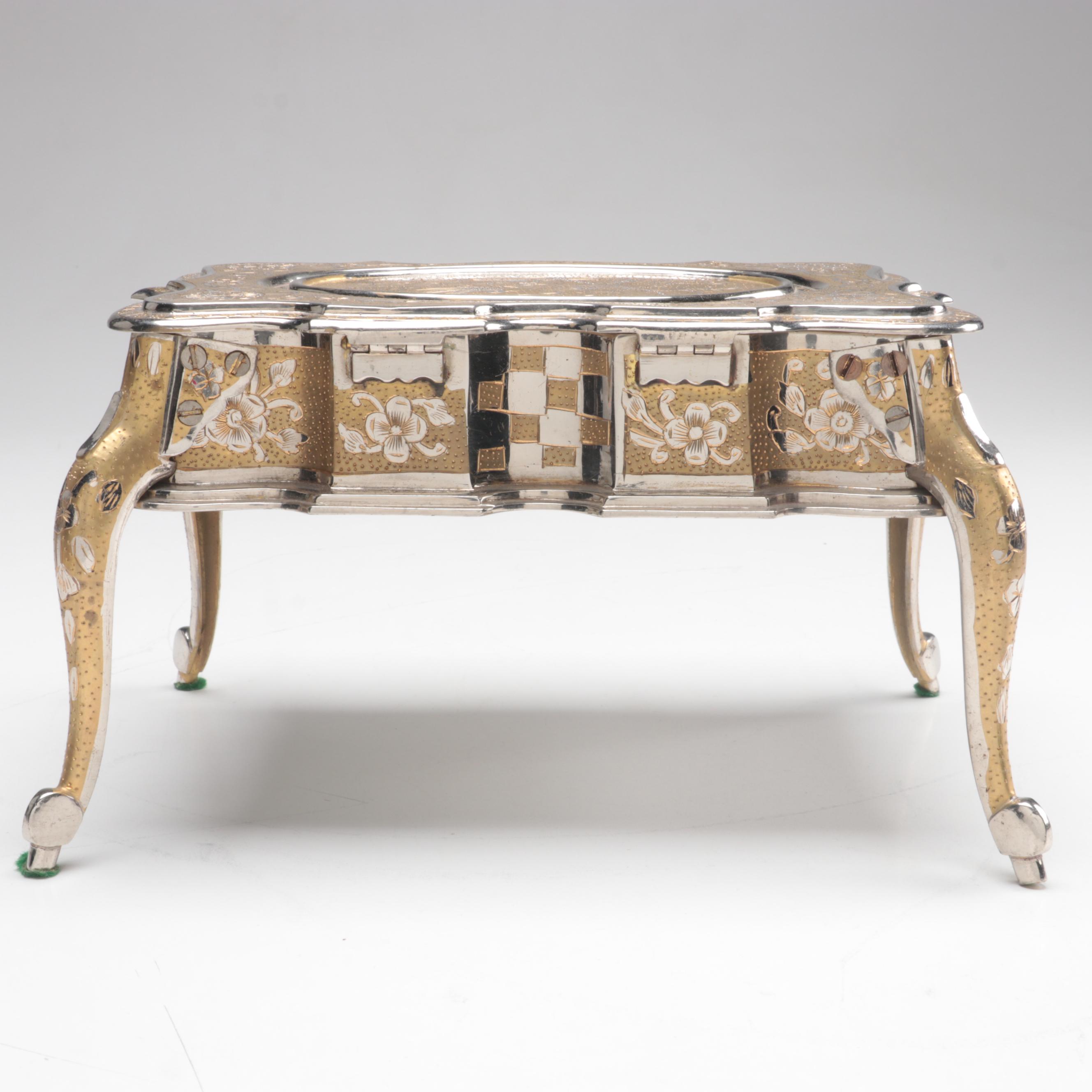 Fred Zimbalist Chased and Engraved Bird Motif Metal Thorens Swiss Music Box