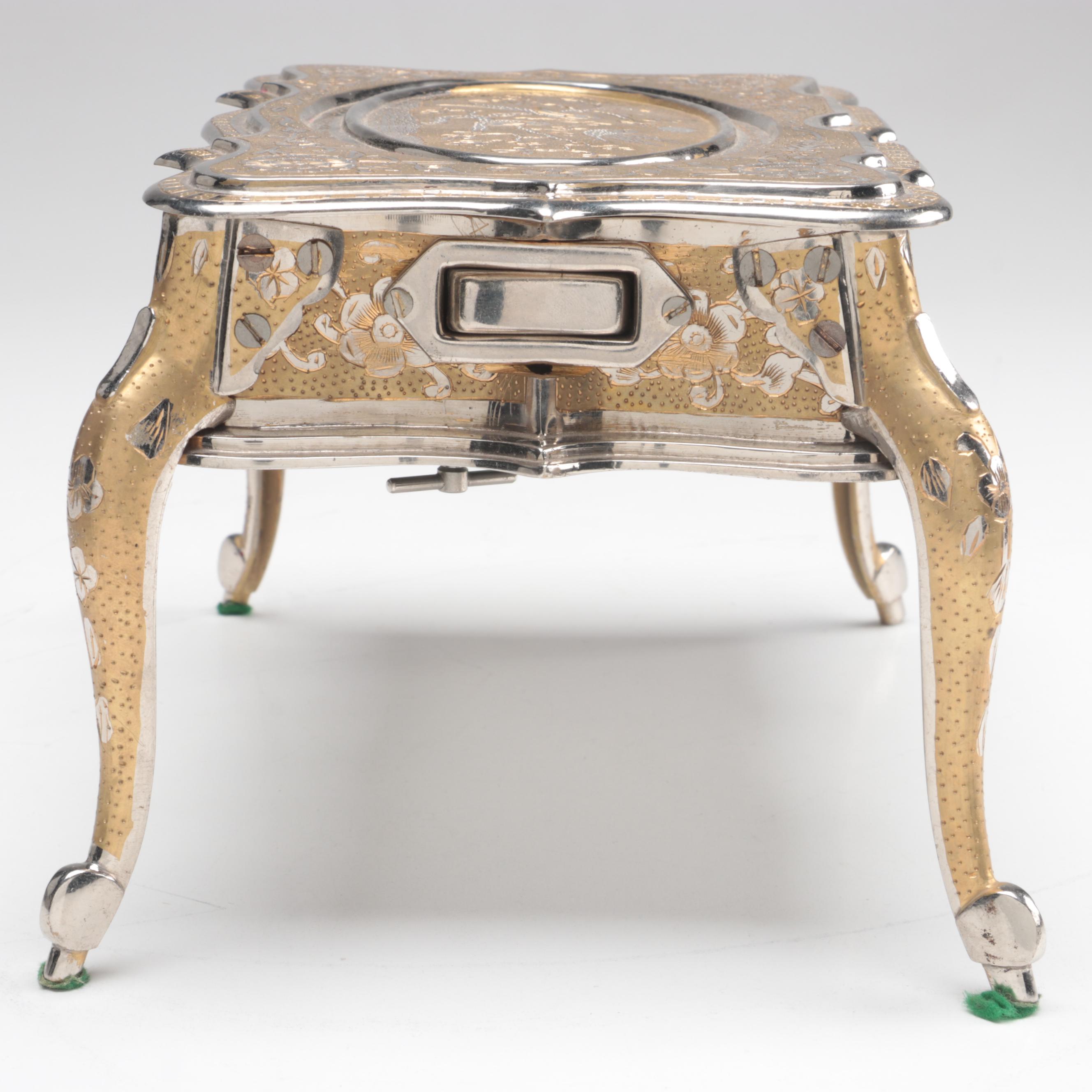 Fred Zimbalist Chased and Engraved Bird Motif Metal Thorens Swiss Music Box