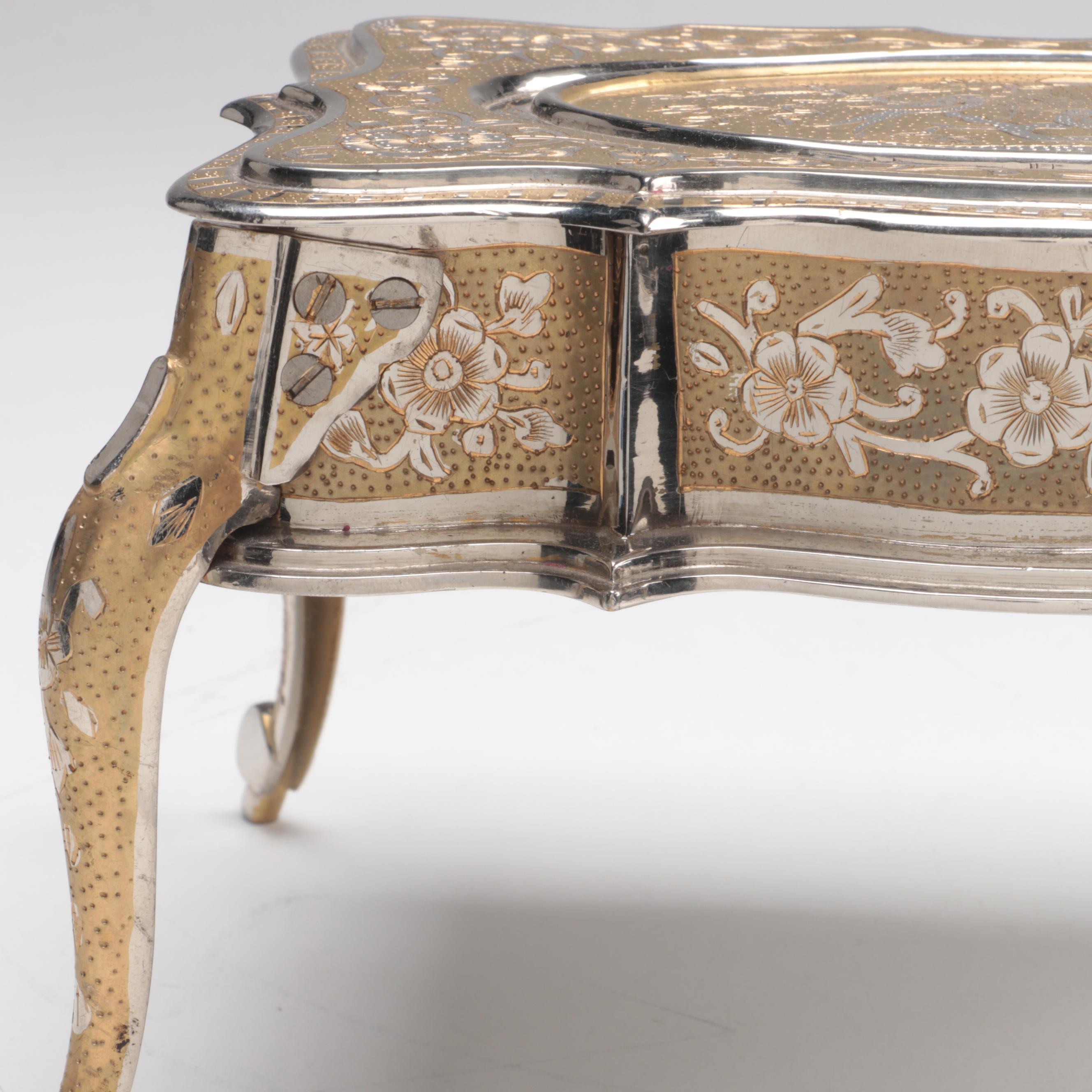 Fred Zimbalist Chased and Engraved Bird Motif Metal Thorens Swiss Music Box