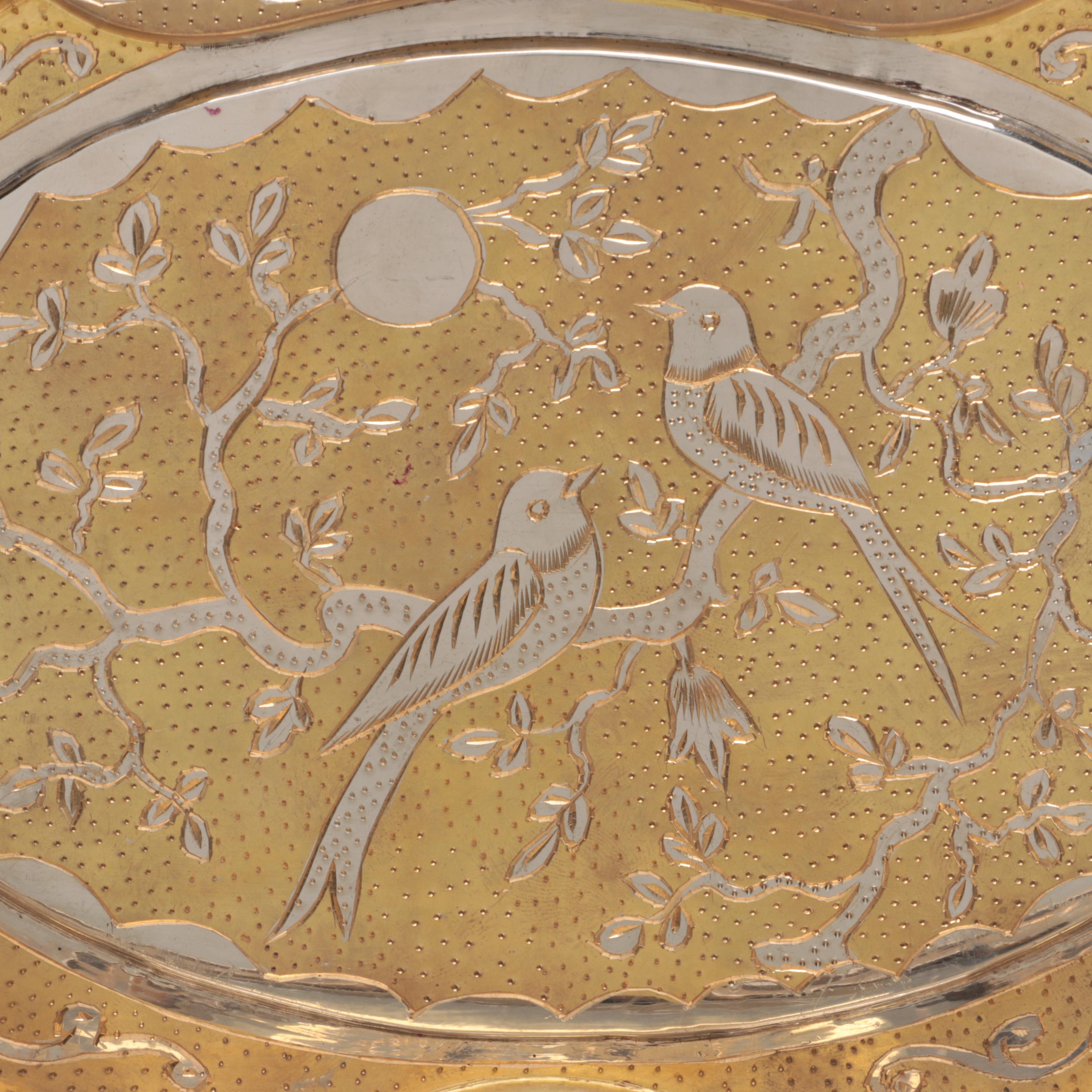 Fred Zimbalist Chased and Engraved Bird Motif Metal Thorens Swiss Music Box