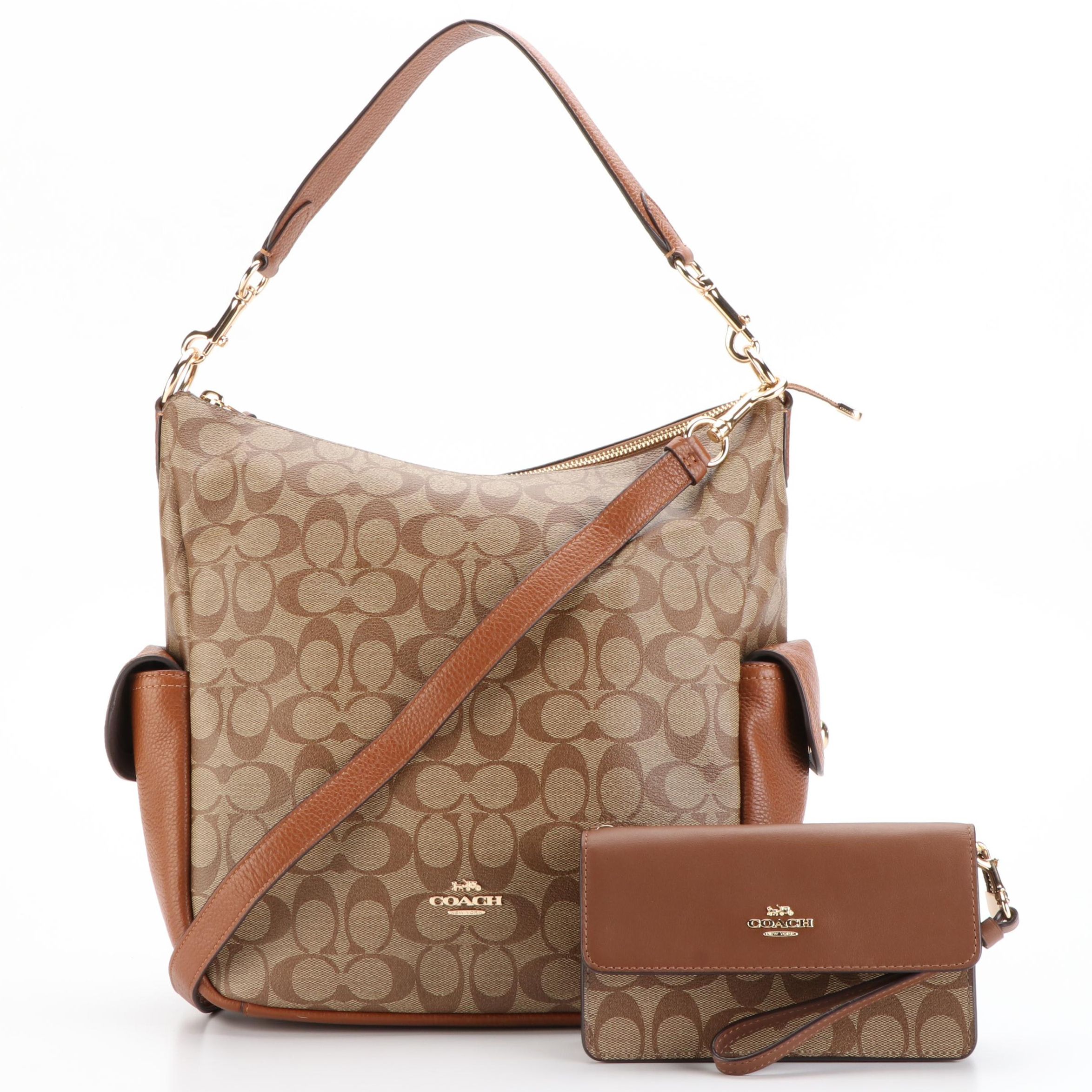 Coach Pennie Shoulder Bag and Wristlet in Signature Coated Canvas and Leather