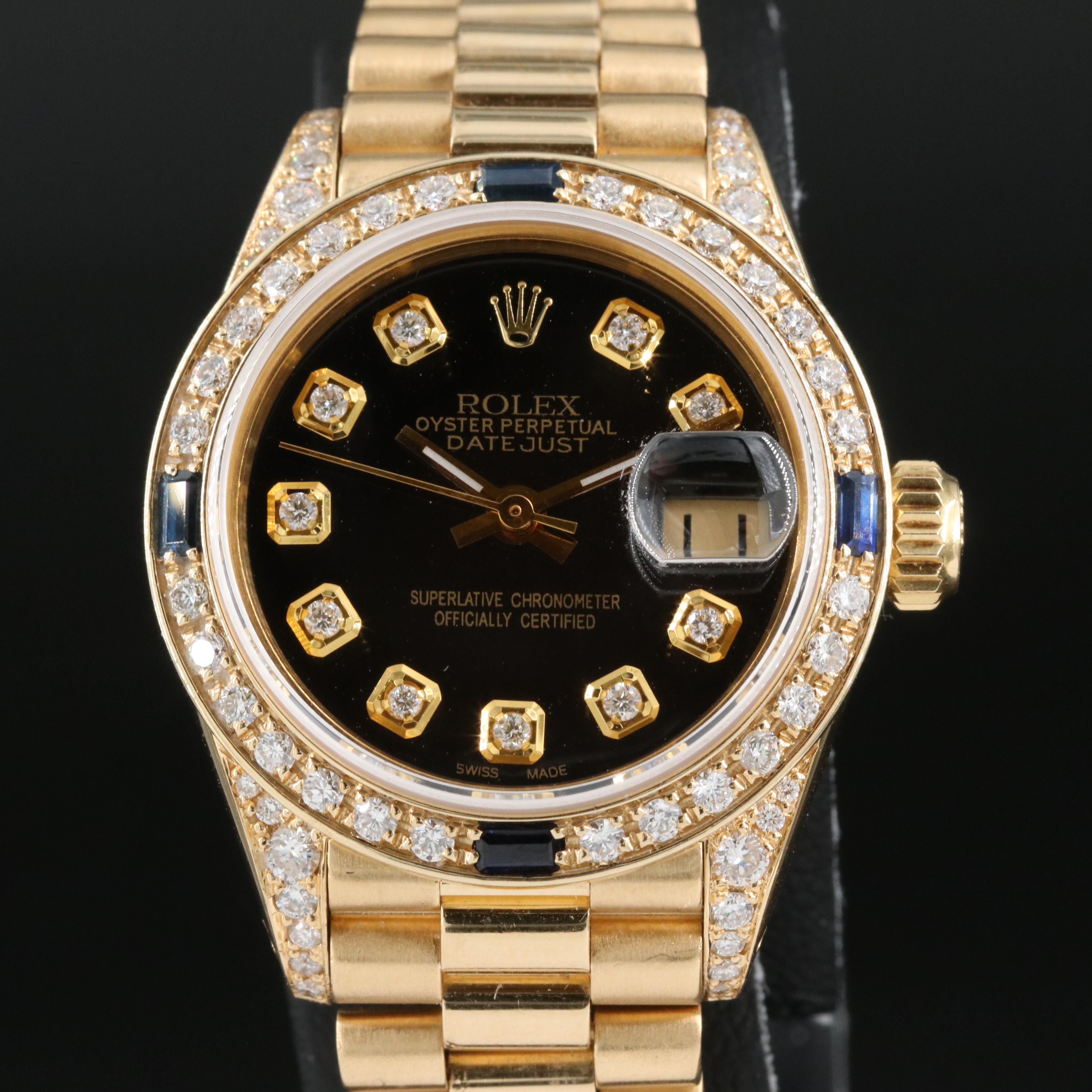 18K Rolex Diamond and Sapphire Datejust , President Bracelet Watch