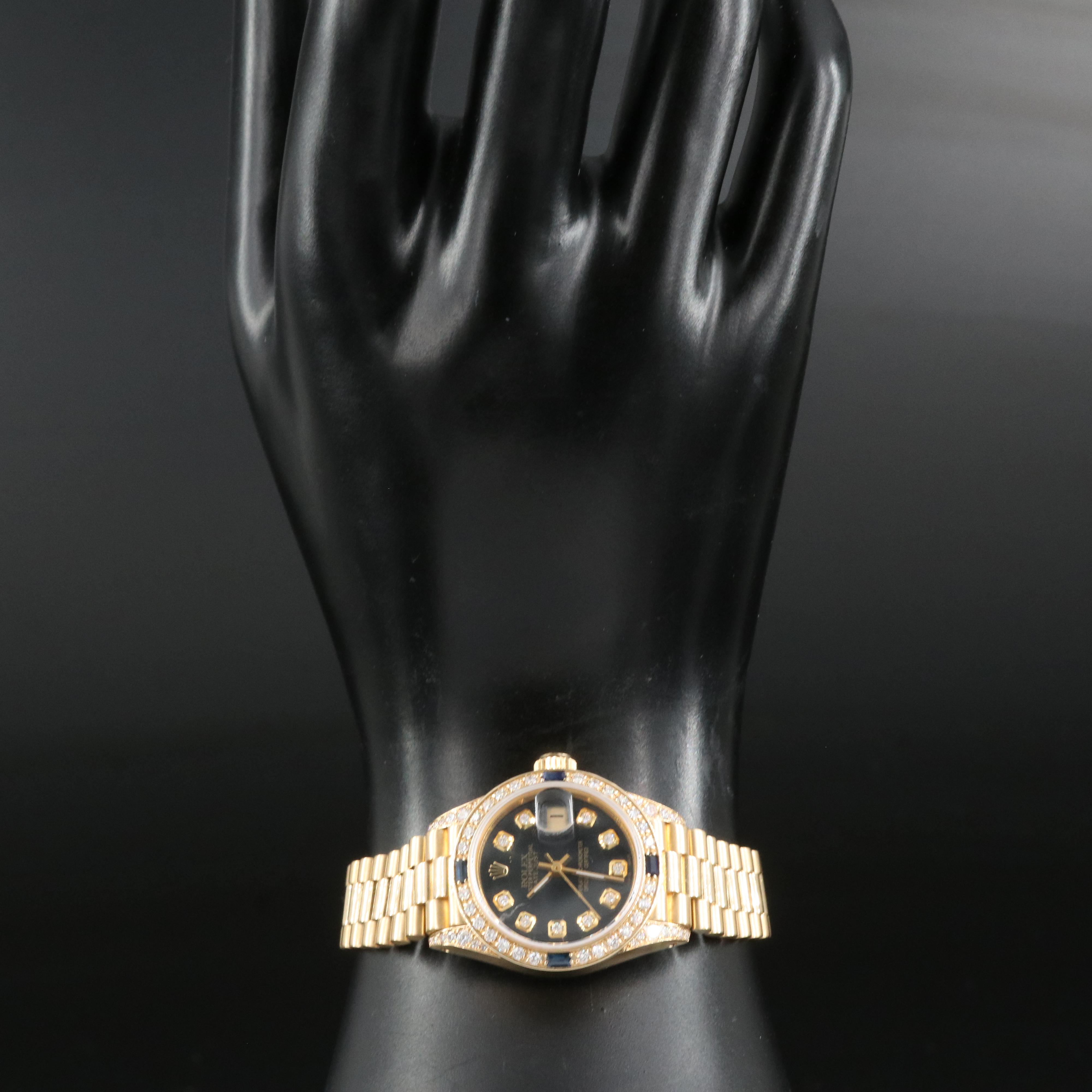 18K Rolex Diamond and Sapphire Datejust , President Bracelet Watch