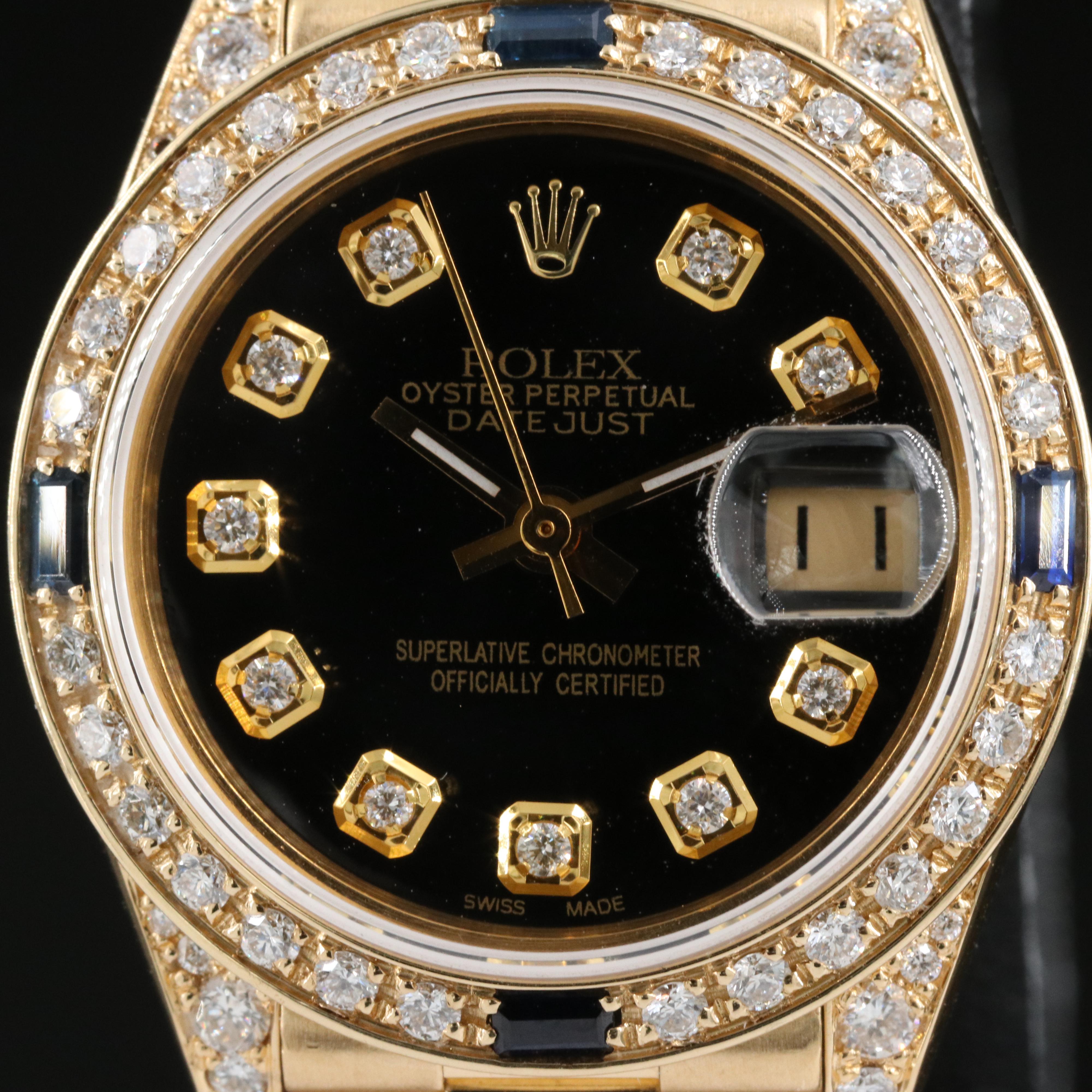 18K Rolex Diamond and Sapphire Datejust , President Bracelet Watch