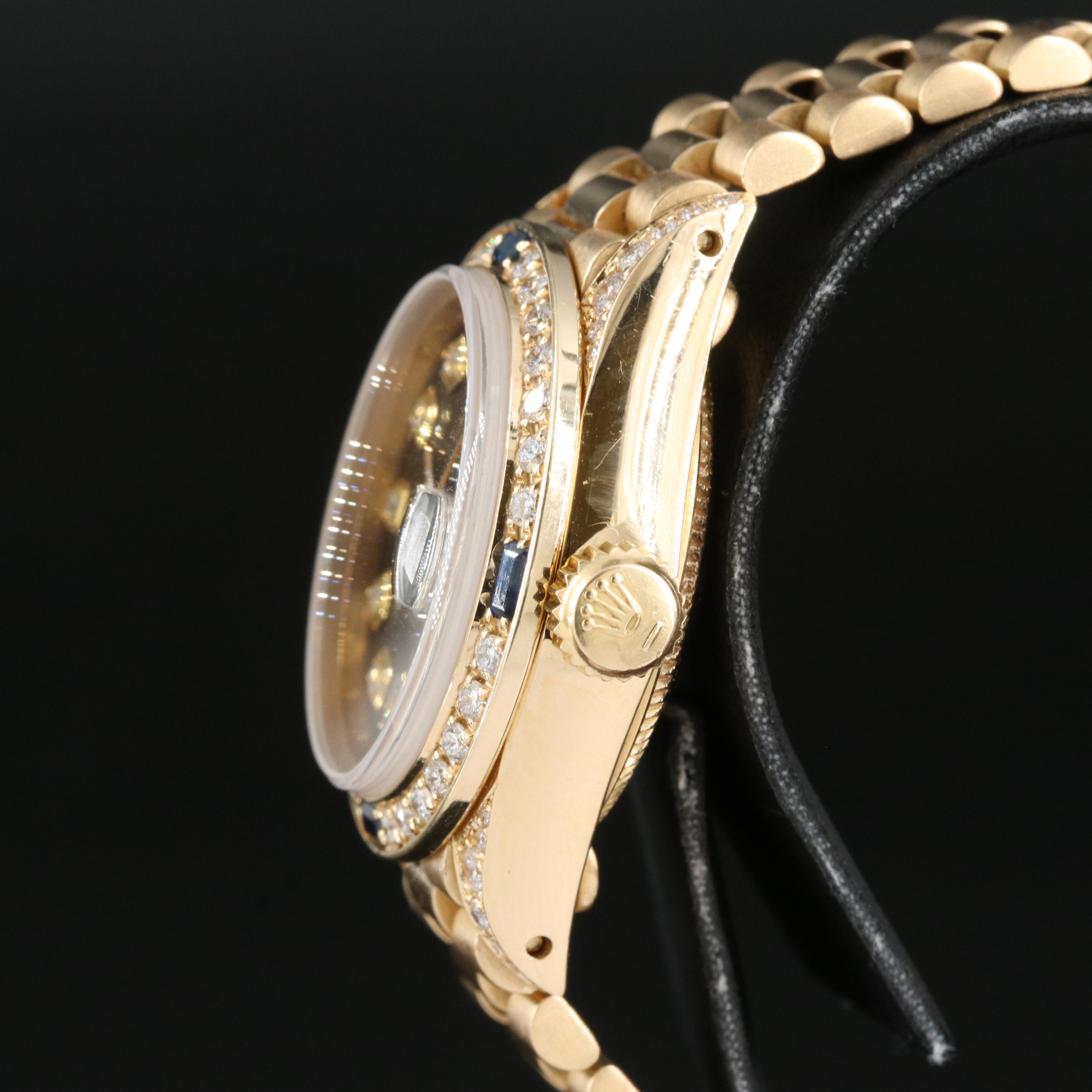 18K Rolex Diamond and Sapphire Datejust , President Bracelet Watch