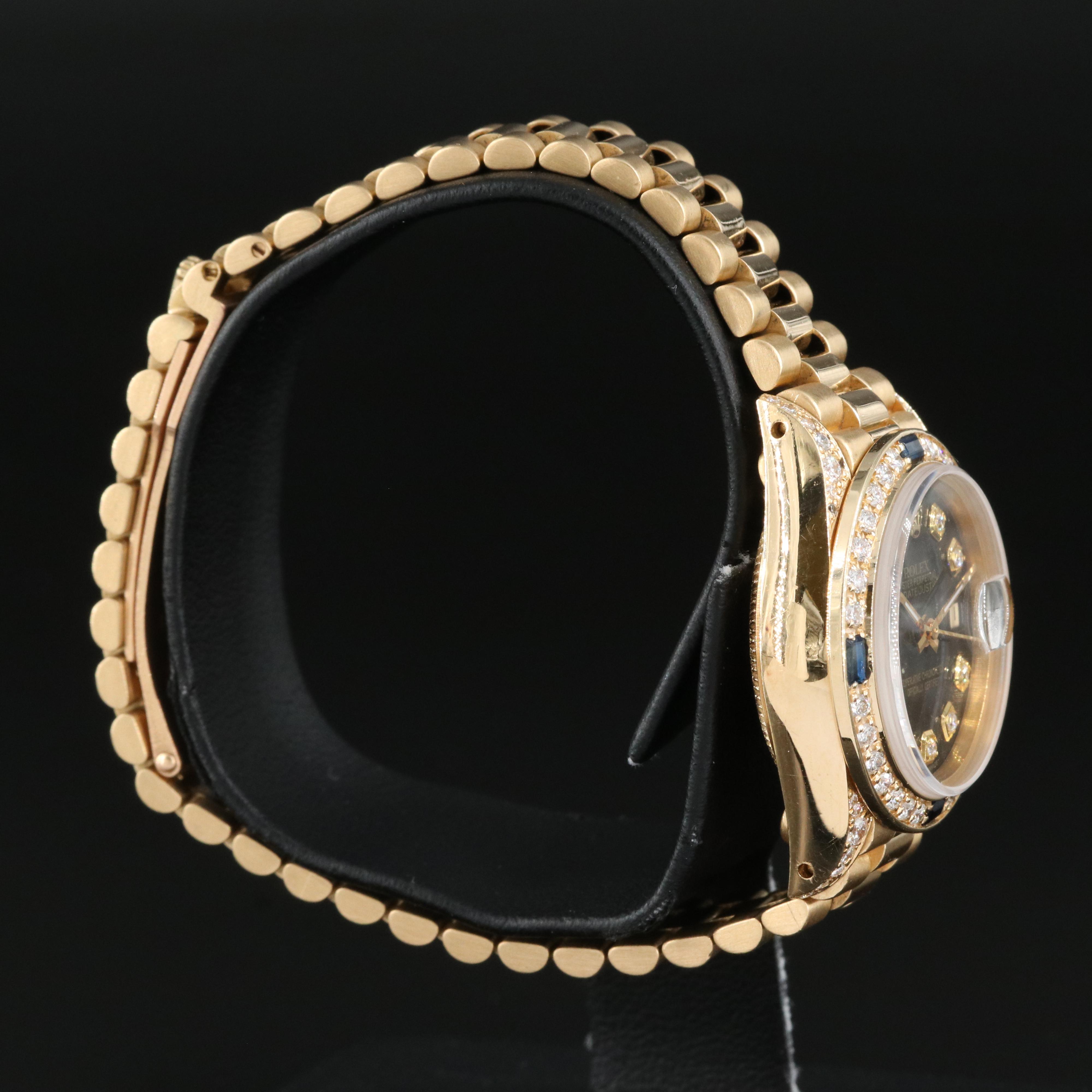 18K Rolex Diamond and Sapphire Datejust , President Bracelet Watch