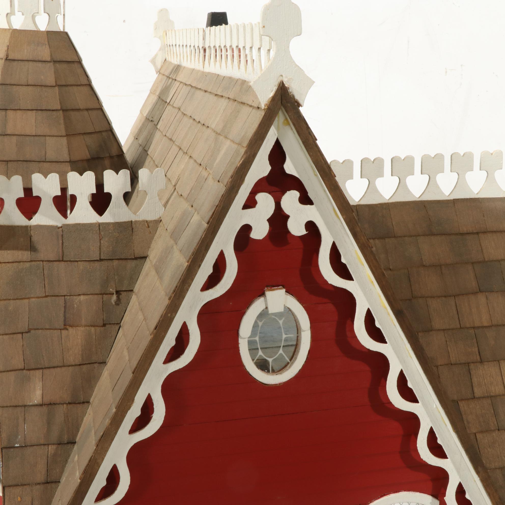 Handcrafted Wooden Doll House With Accessories, 20th Century