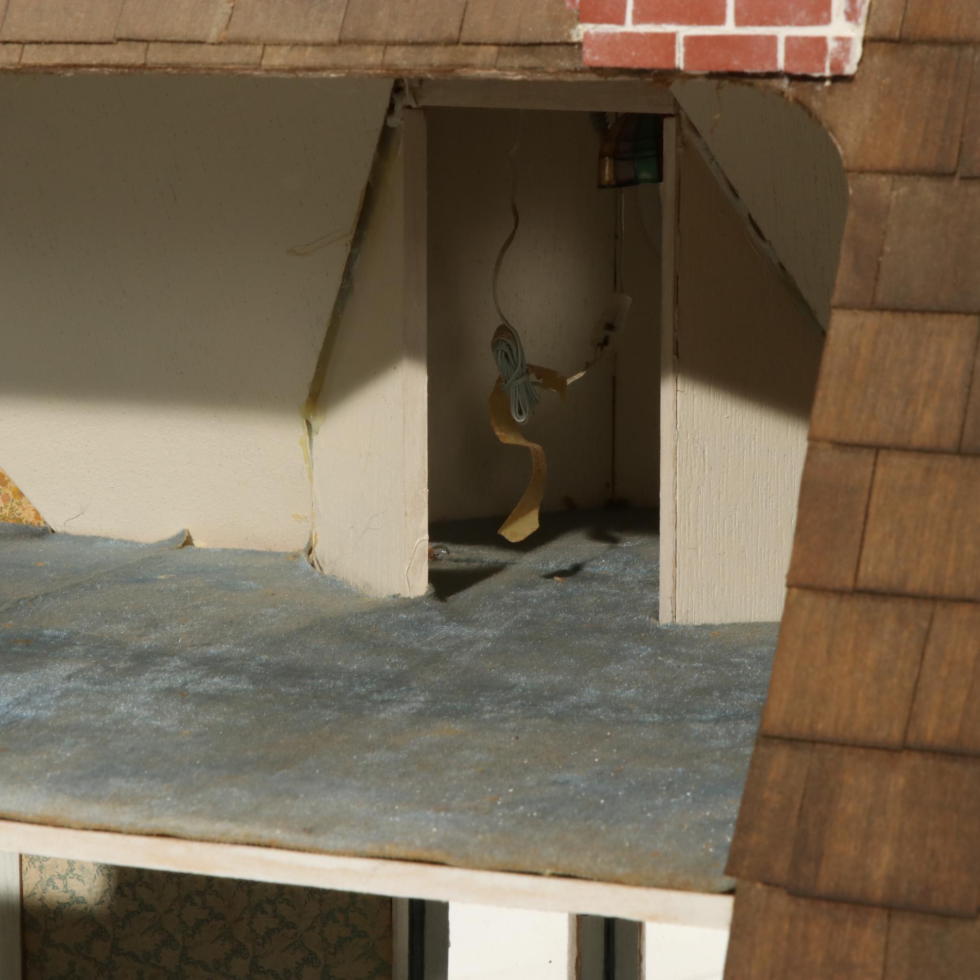 Handcrafted Wooden Doll House With Accessories, 20th Century