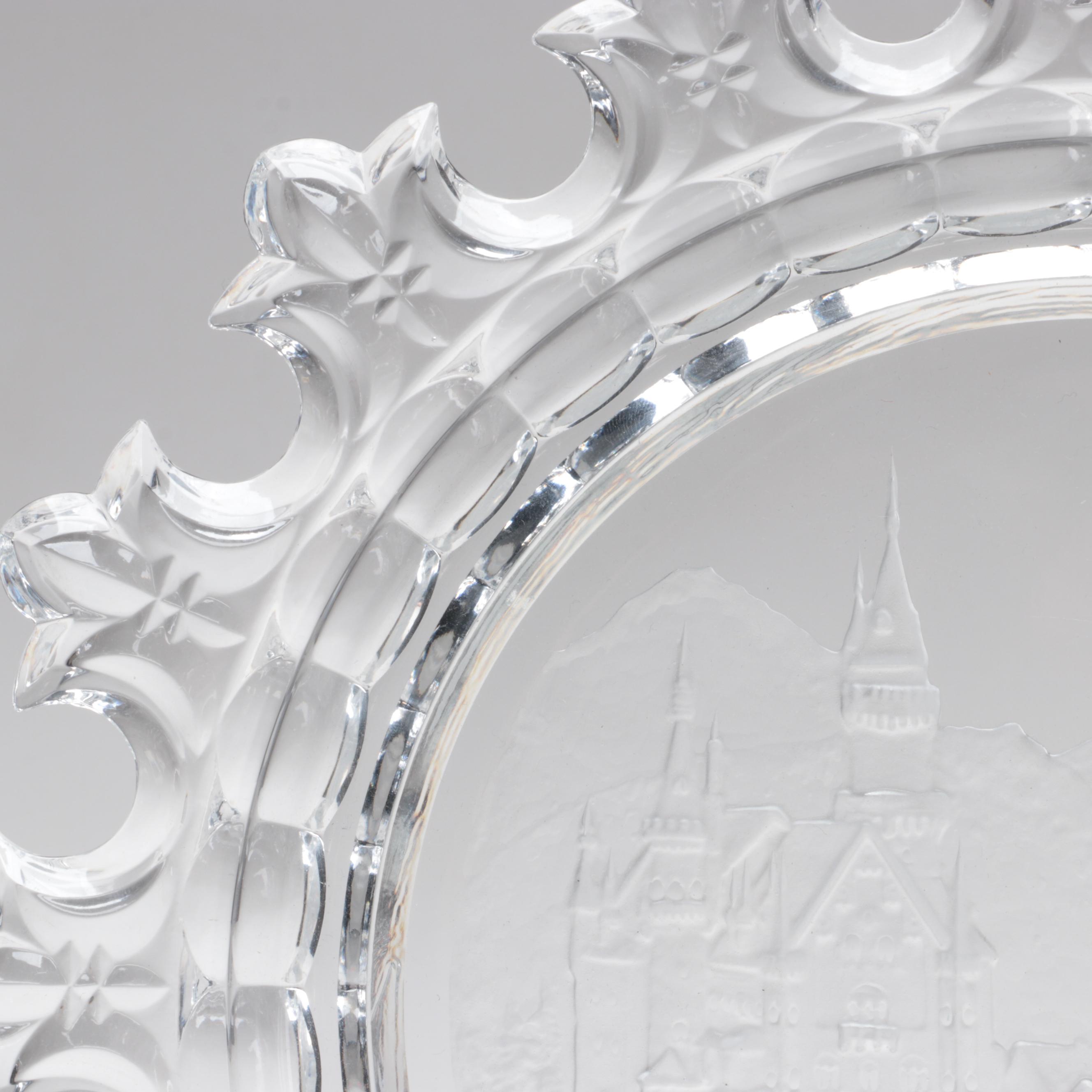 Signed Cut and Engraved Neuschwanstein Castle Czech Crystal Plate, Late 20th C.