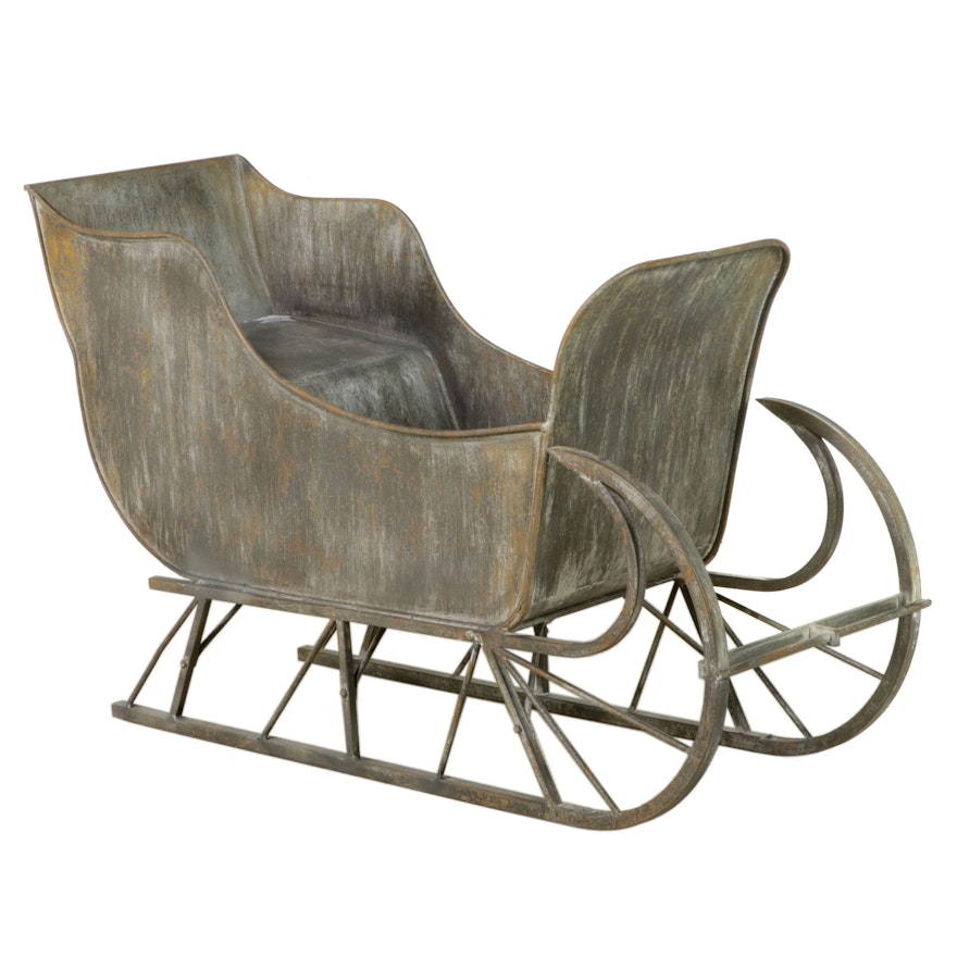 Intentionally Distressed Single Seat Metal Decorative Sleigh