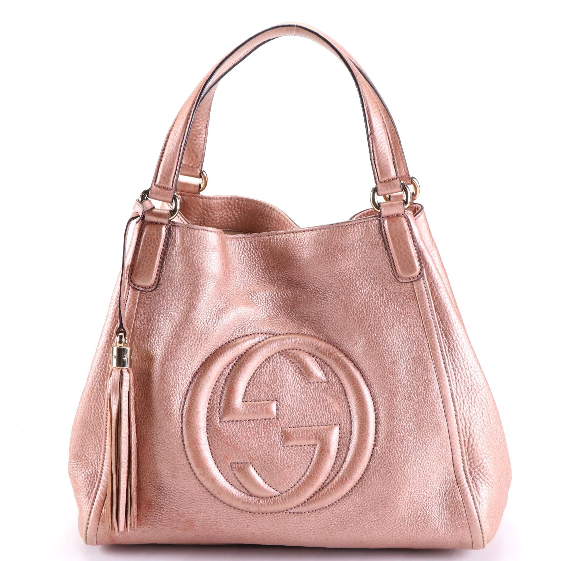 Gucci Soho Interlocking GG Hobo Bag in Metallic Leather with Fringe Tassel