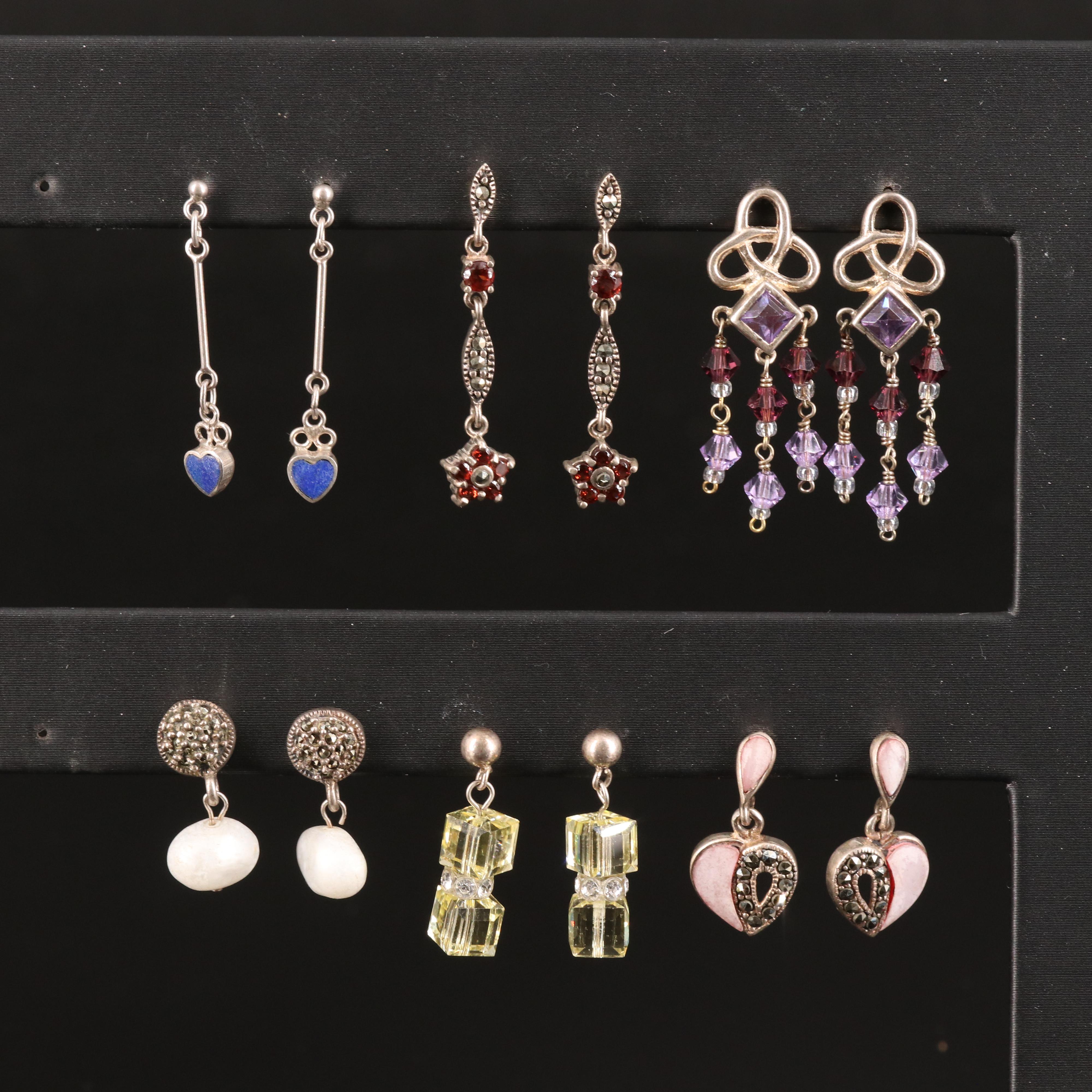 Sterling Earrings Selection with Pearl and Marcasite