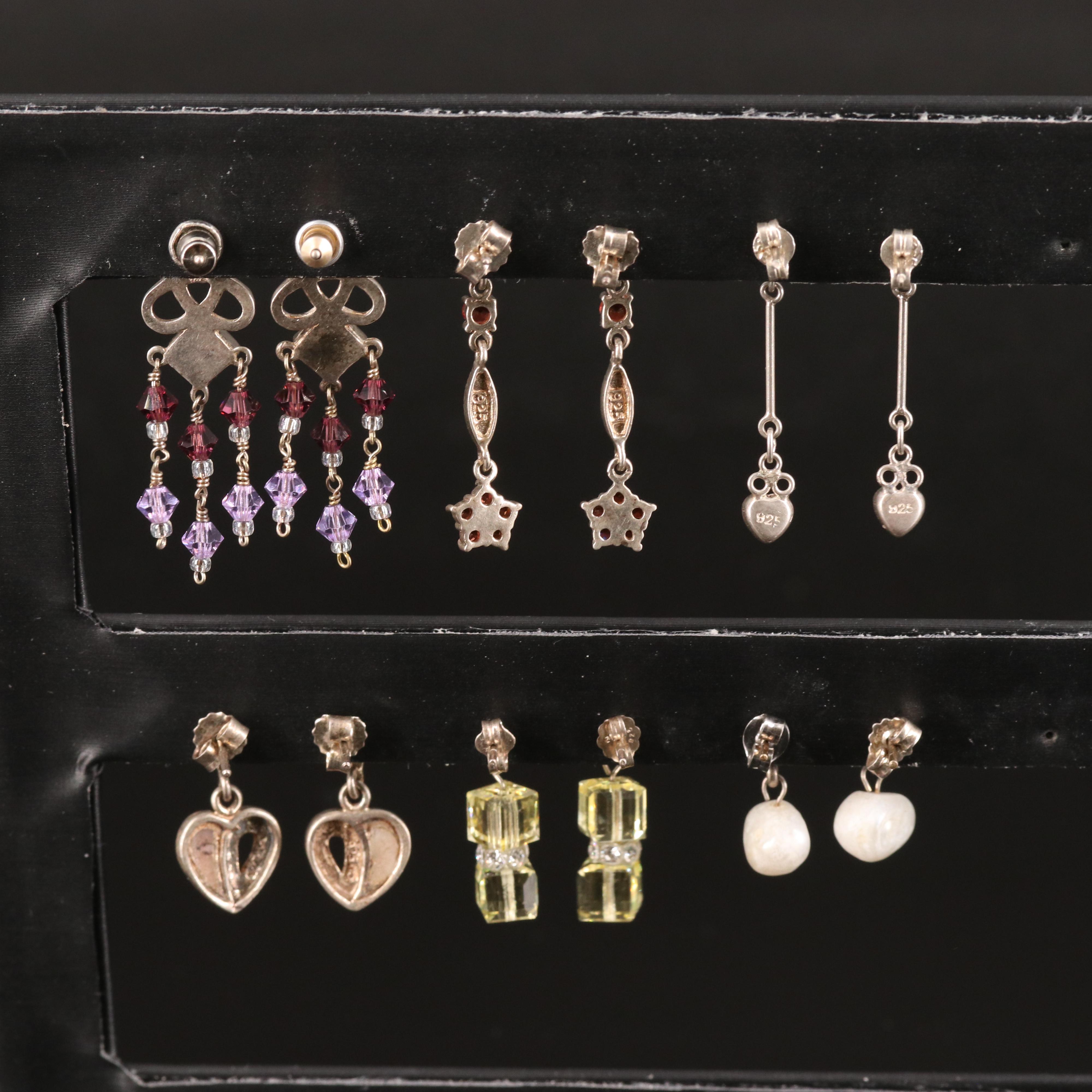 Sterling Earrings Selection with Pearl and Marcasite