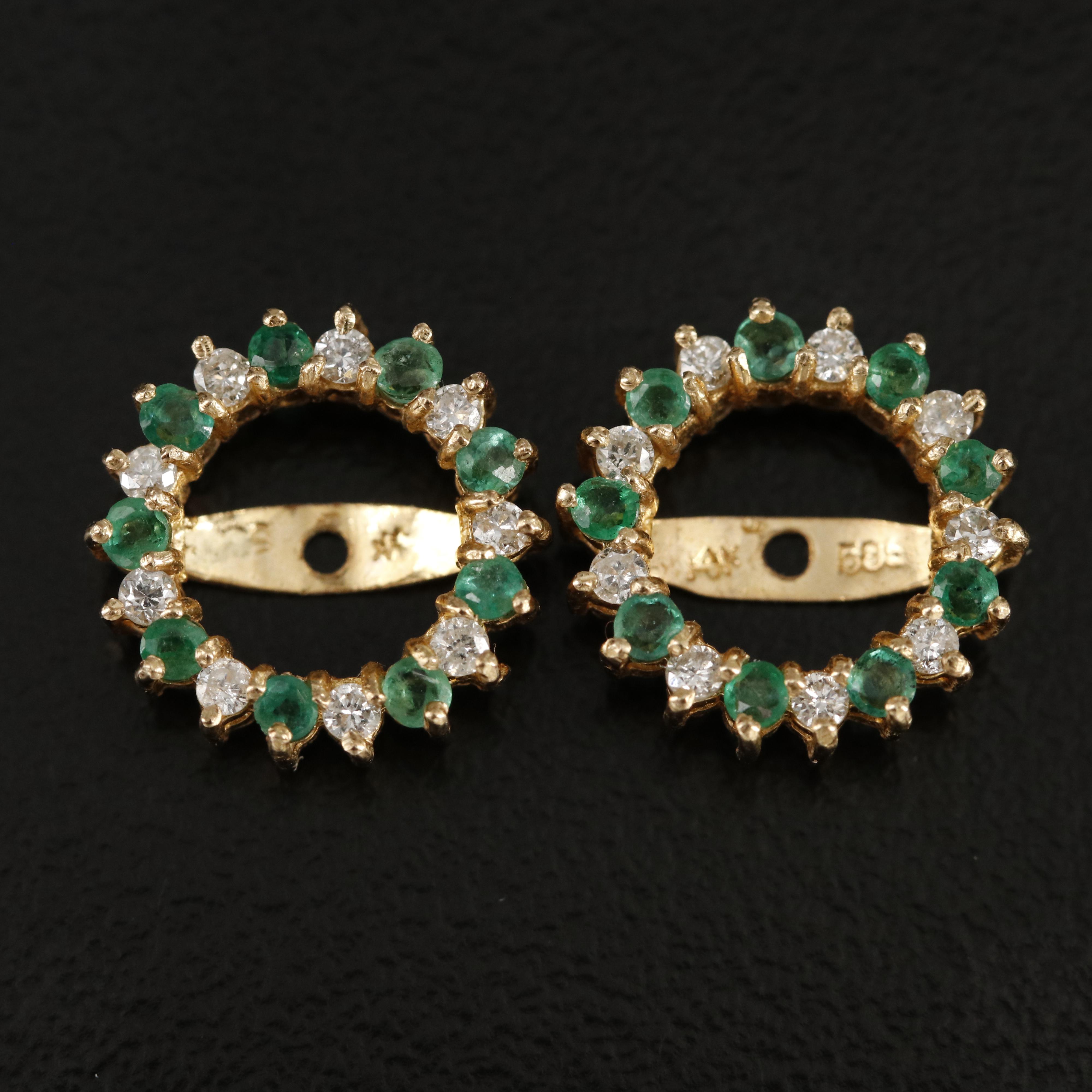 14K Diamond and Emerald Earring Jackets
