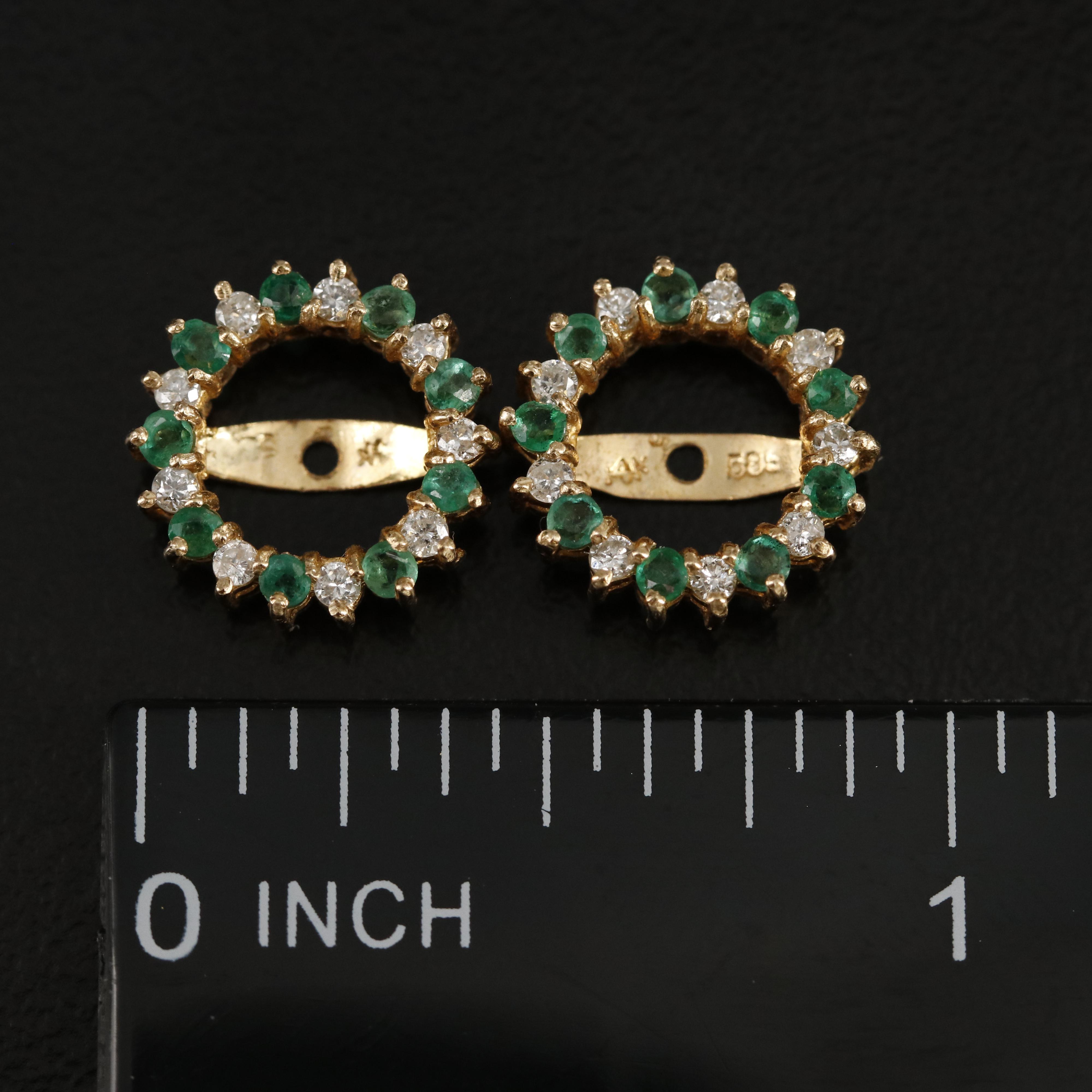 14K Diamond and Emerald Earring Jackets