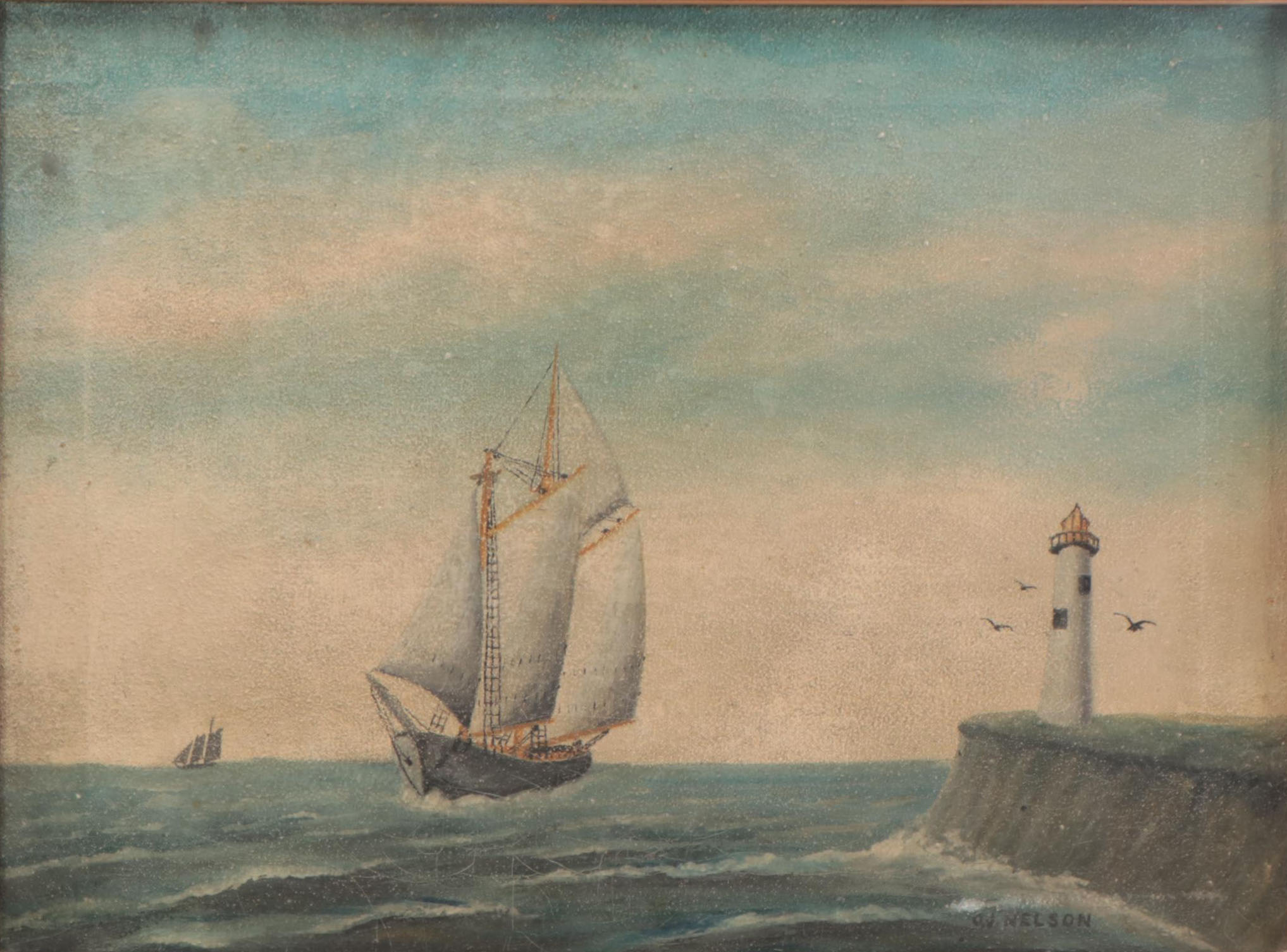 O.J. Nelson Oil Paintings of Ships at Sea, Mid-20th Century