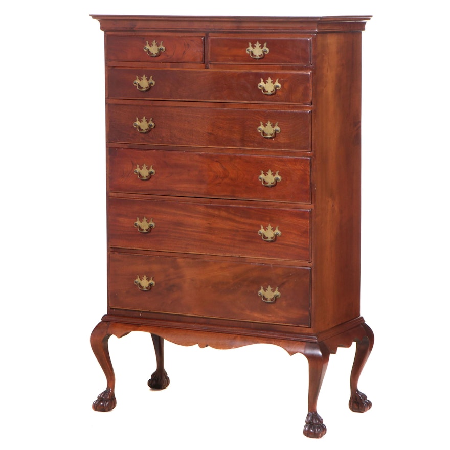 American Chippendale Style Mahogany and Maple Seven-Drawer Tall Chest