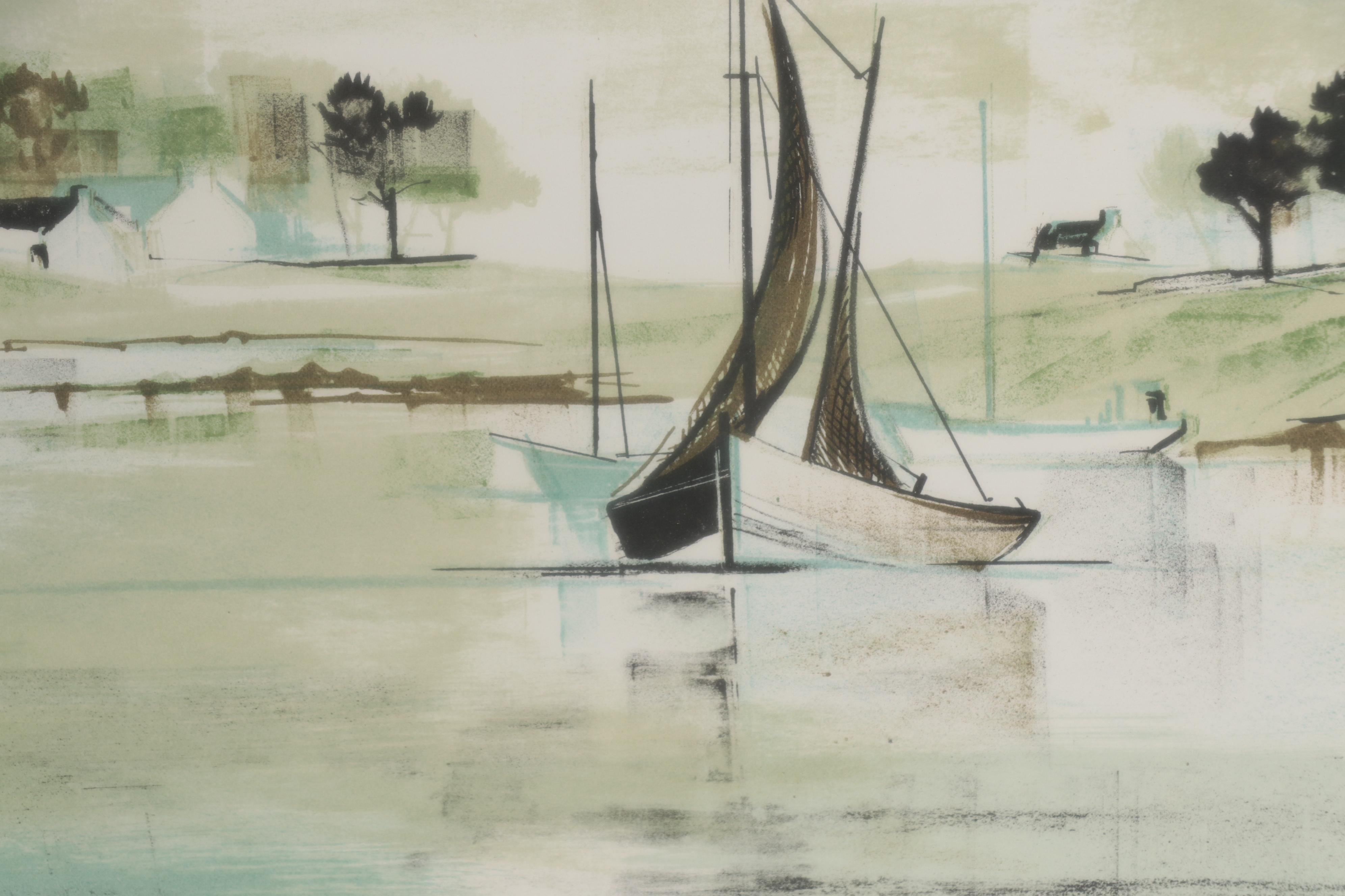 Claude Casati Harbor Scene Lithograph