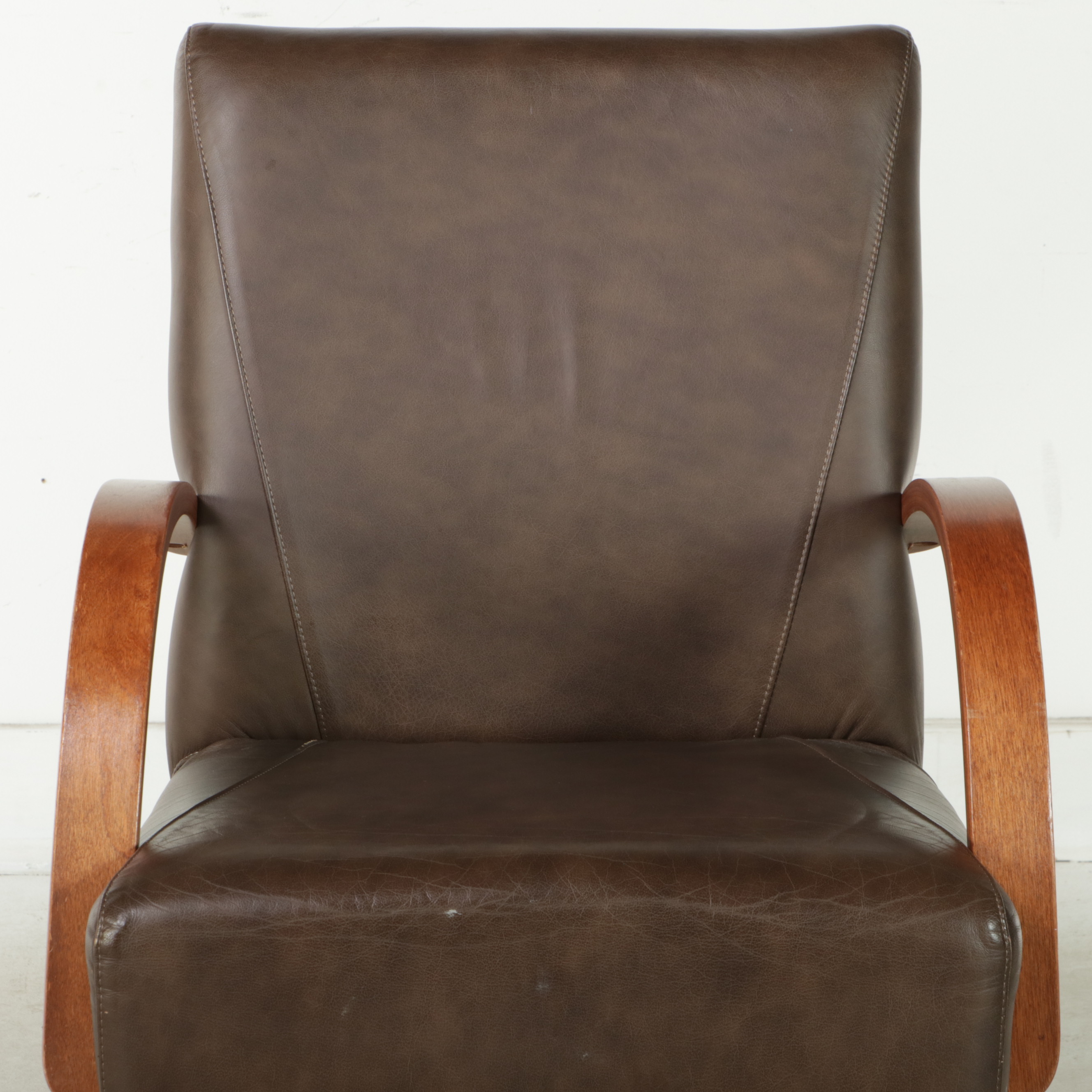 Bentwood and Bonded Leather Swivel-Tilt Adjustable-Height Desk Chair