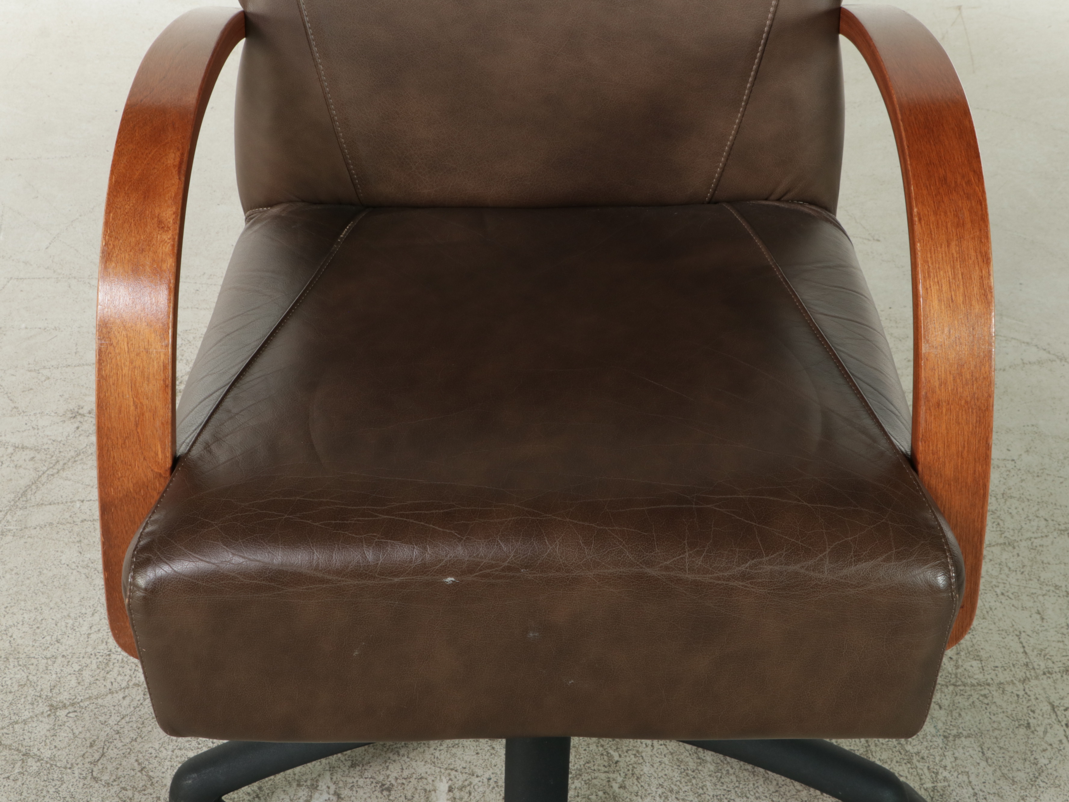 Bentwood and Bonded Leather Swivel-Tilt Adjustable-Height Desk Chair
