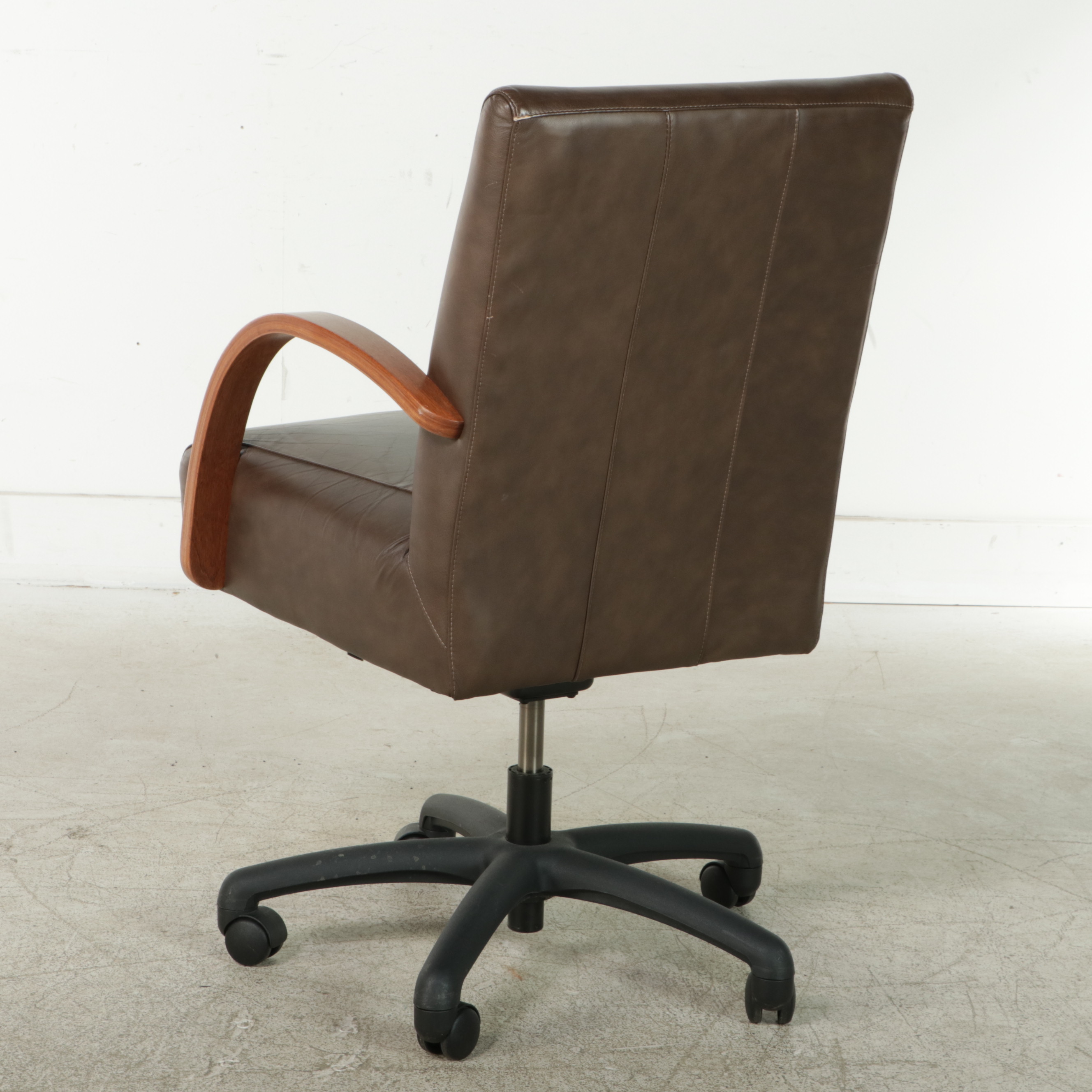 Bentwood and Bonded Leather Swivel-Tilt Adjustable-Height Desk Chair
