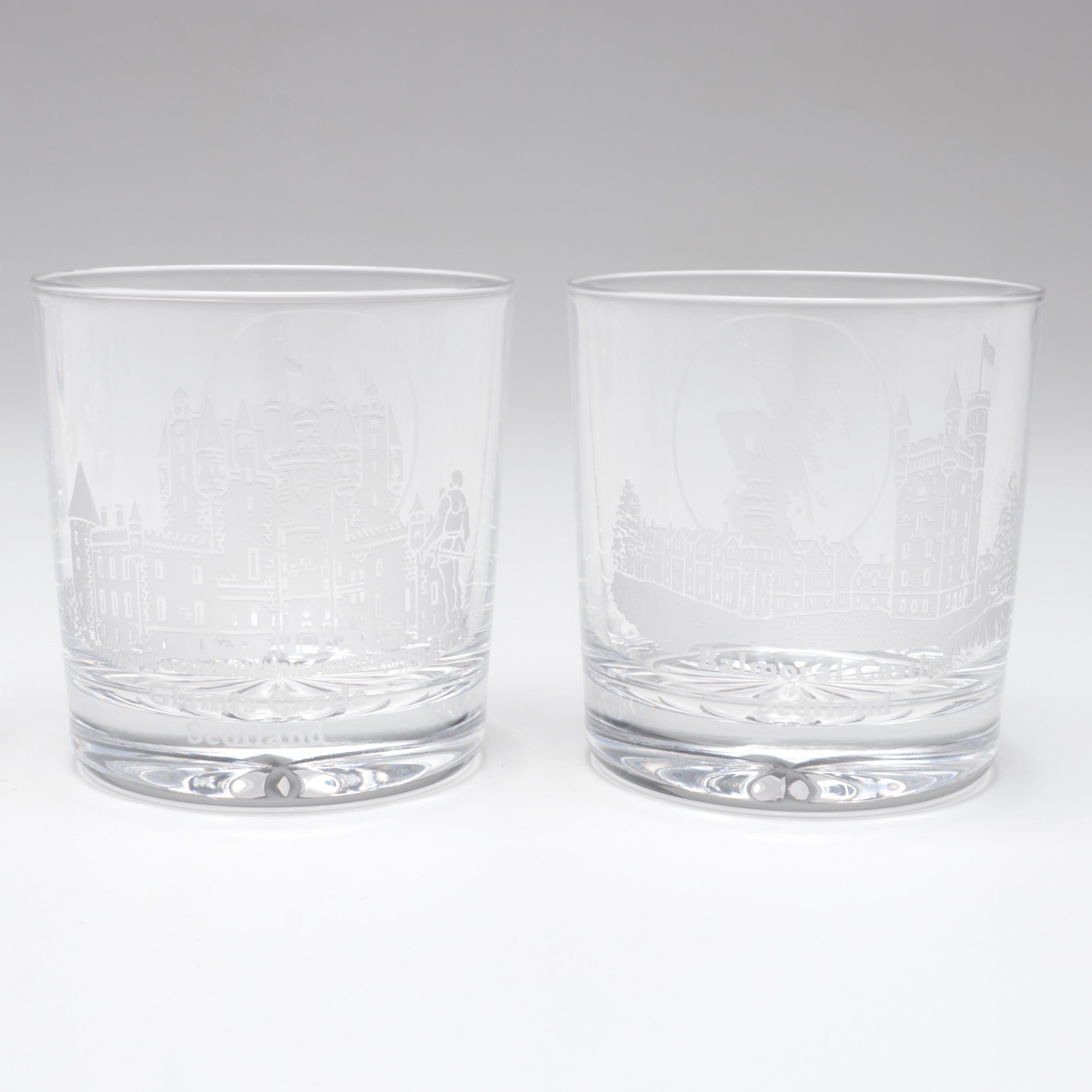 Edinburgh Crystal Double Old Fashioned Etched Scottish Castles, 20th C