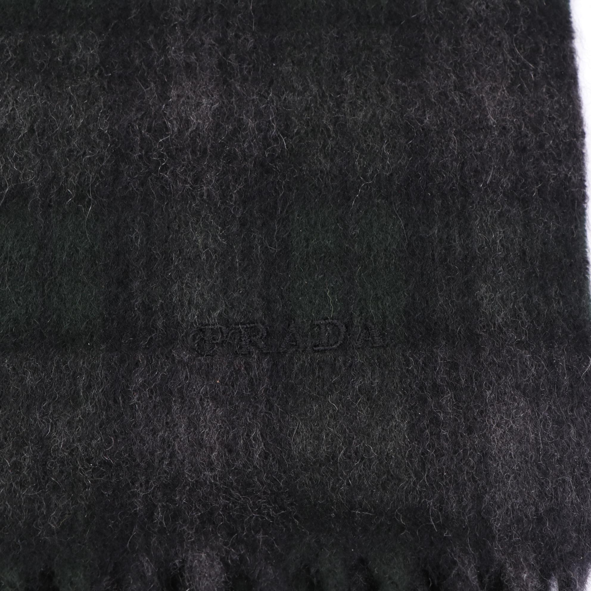 Prada Fringe Scarf in Plaid Cashmere