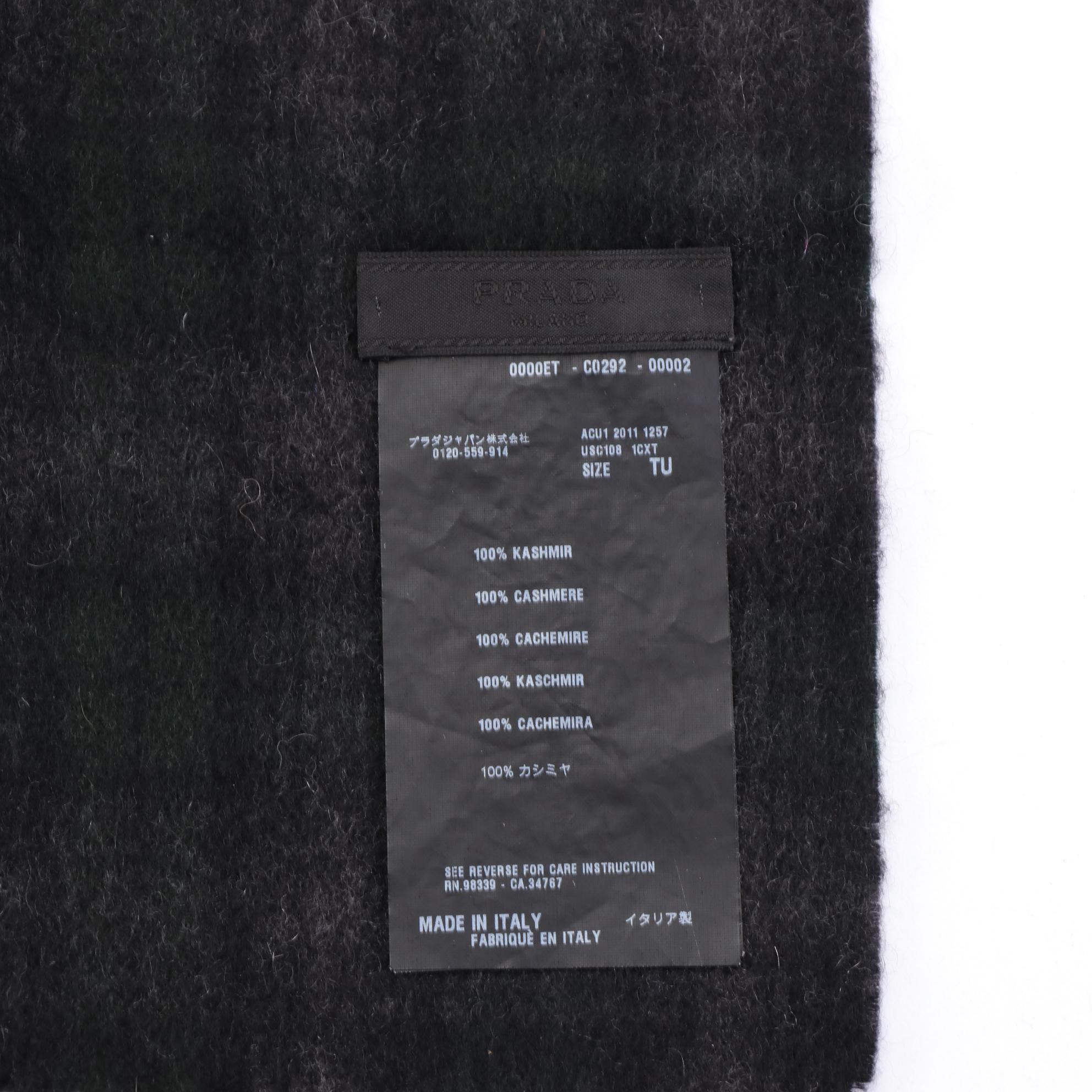 Prada Fringe Scarf in Plaid Cashmere