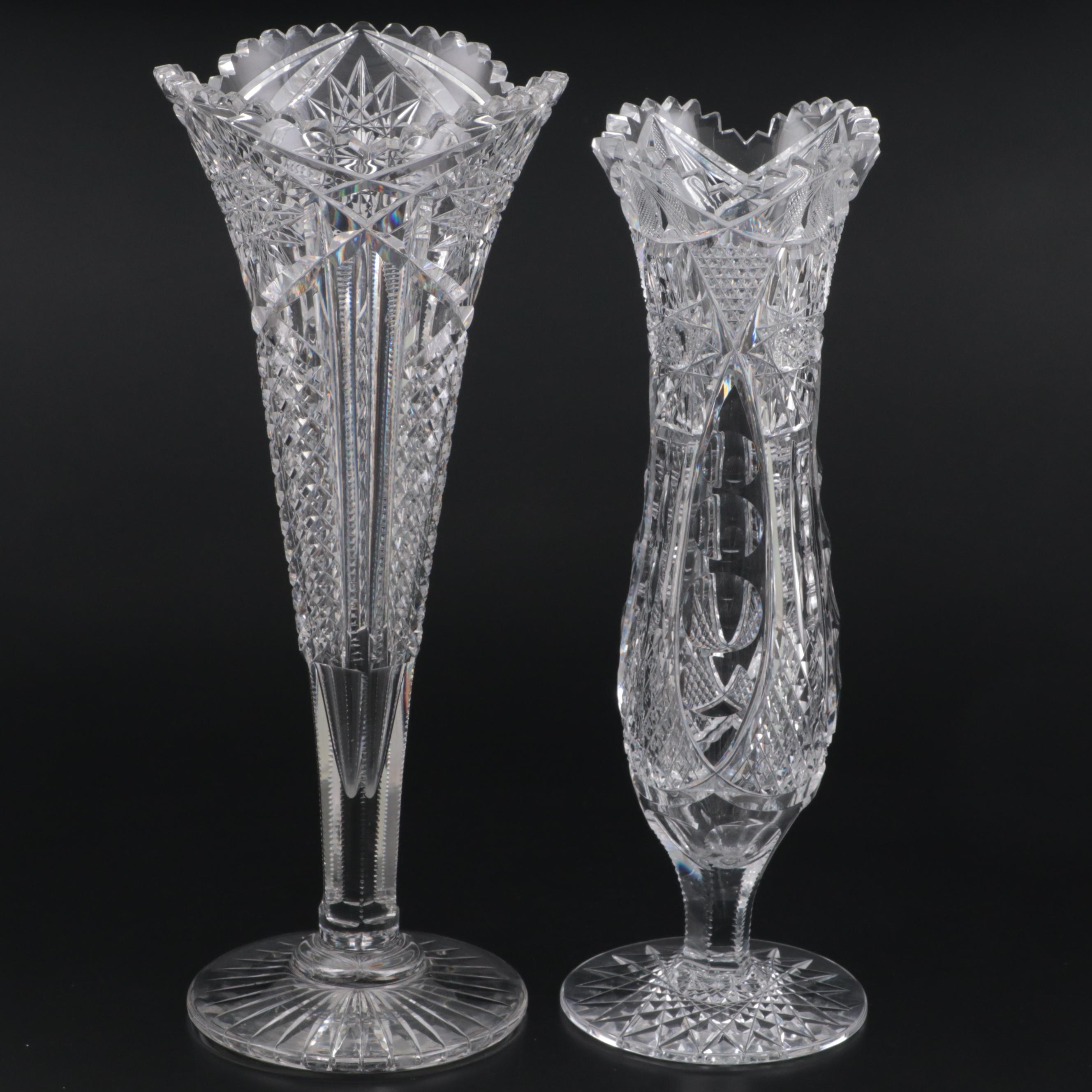 Libbey "Empress" with Clark "American Beauty" Brilliant Cut Glass Vases