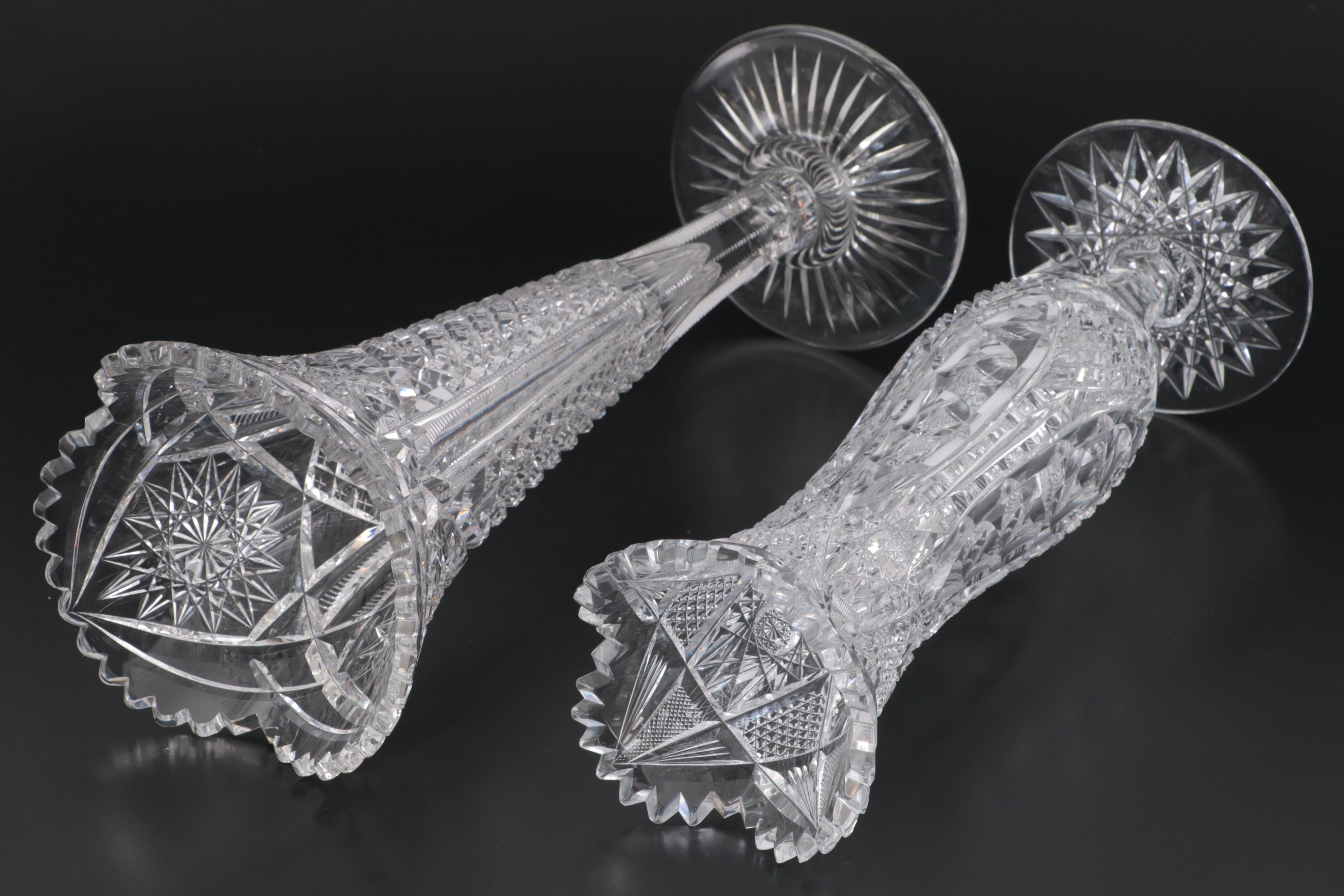 Libbey "Empress" with Clark "American Beauty" Brilliant Cut Glass Vases