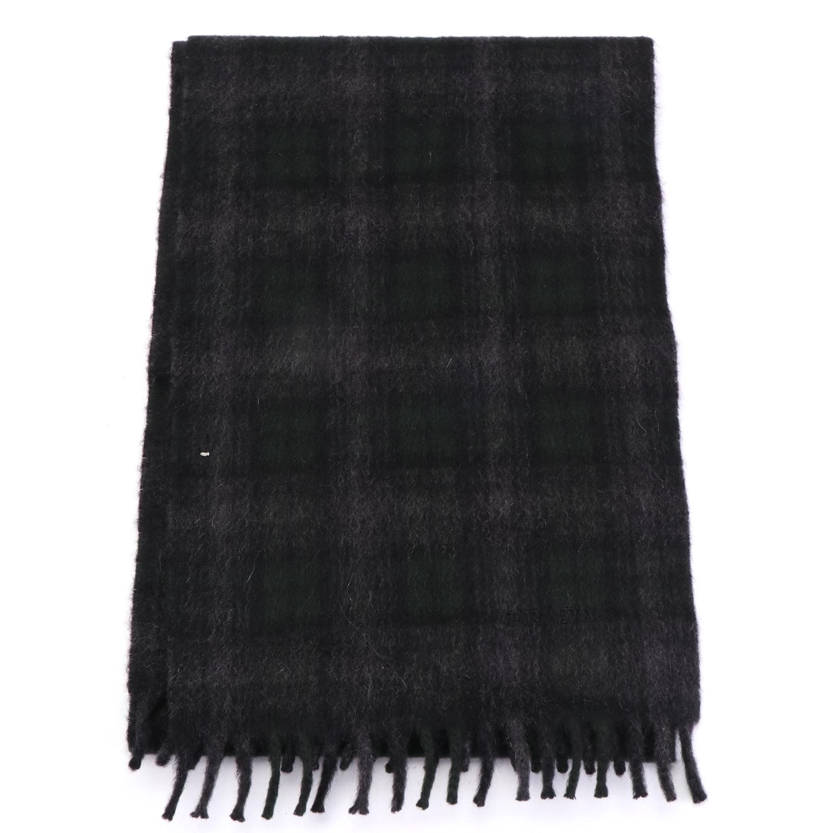 Prada Fringe Scarf in Plaid Cashmere