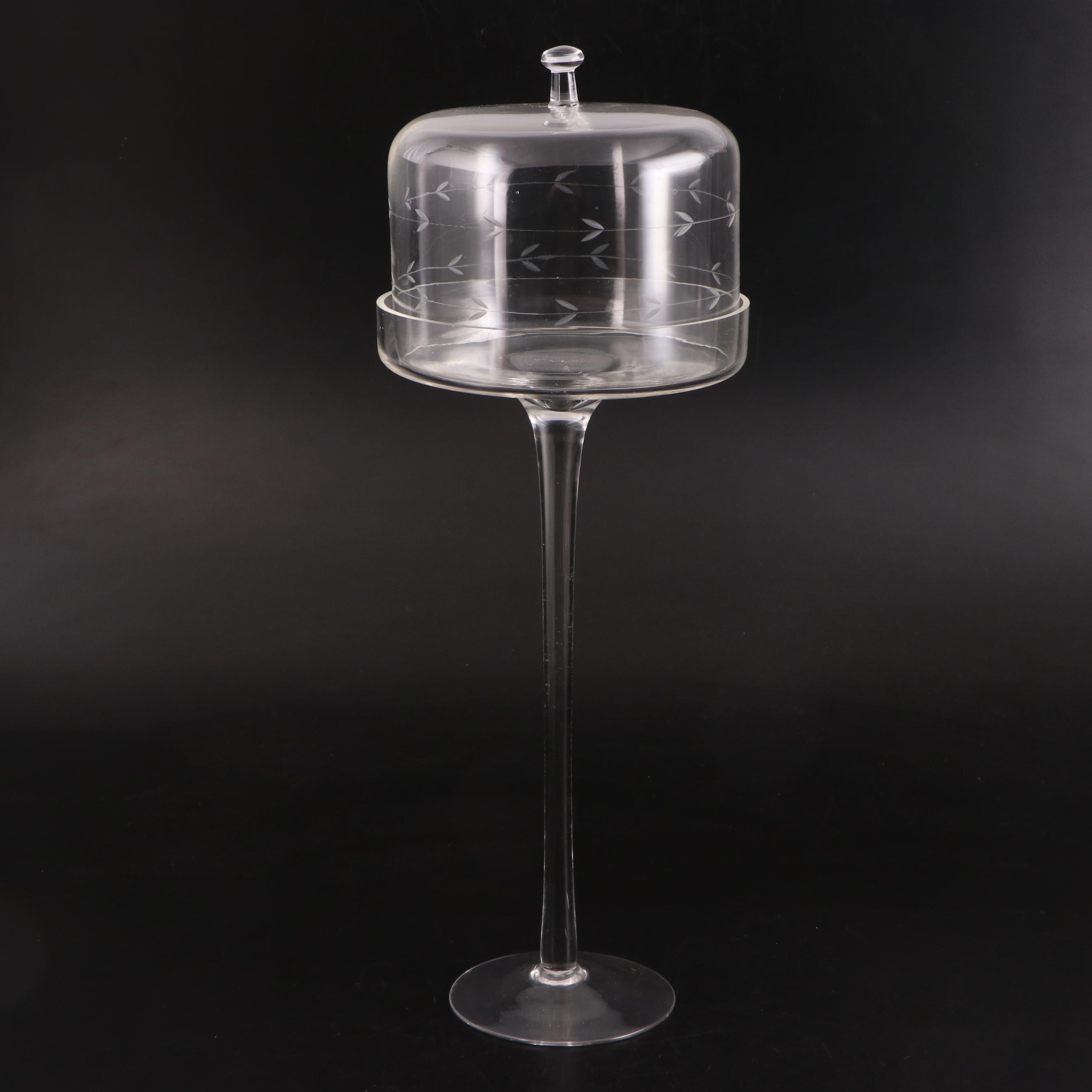 Mikasa Bowl and Platter with Etched Lidded Stand and Painted Bowl