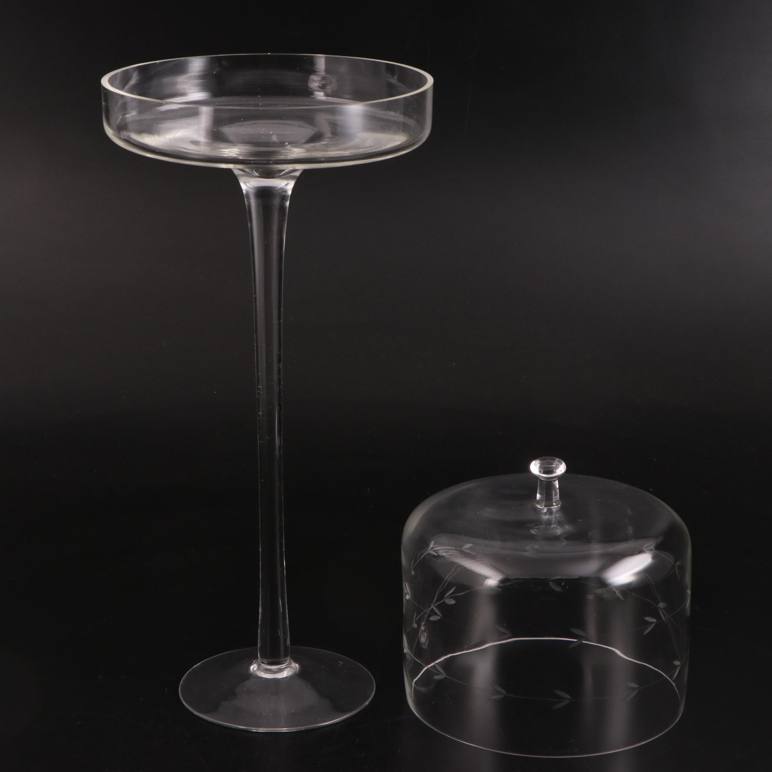 Mikasa Bowl and Platter with Etched Lidded Stand and Painted Bowl