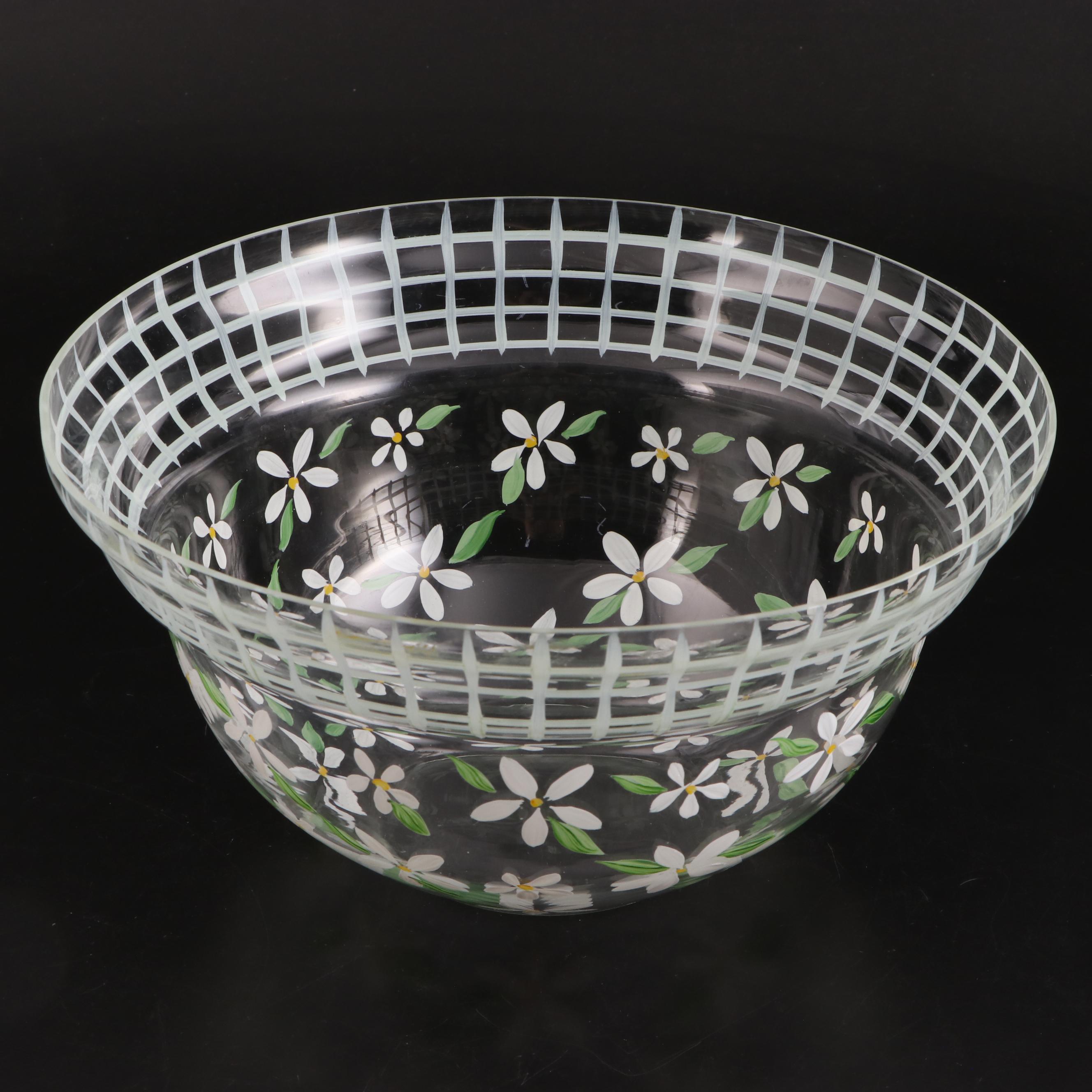 Mikasa Bowl and Platter with Etched Lidded Stand and Painted Bowl