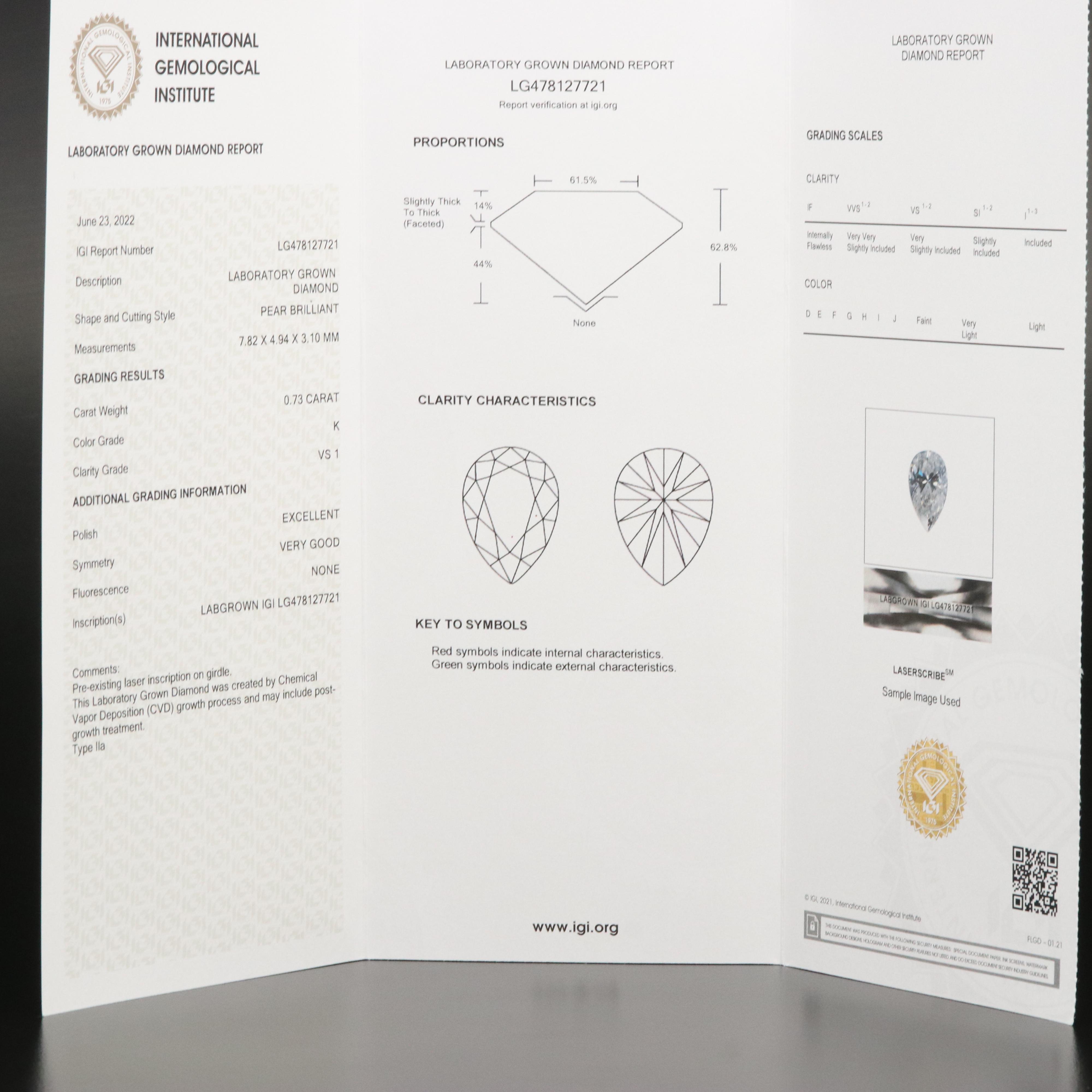 Loose 0.73 CT Lab Grown Diamond