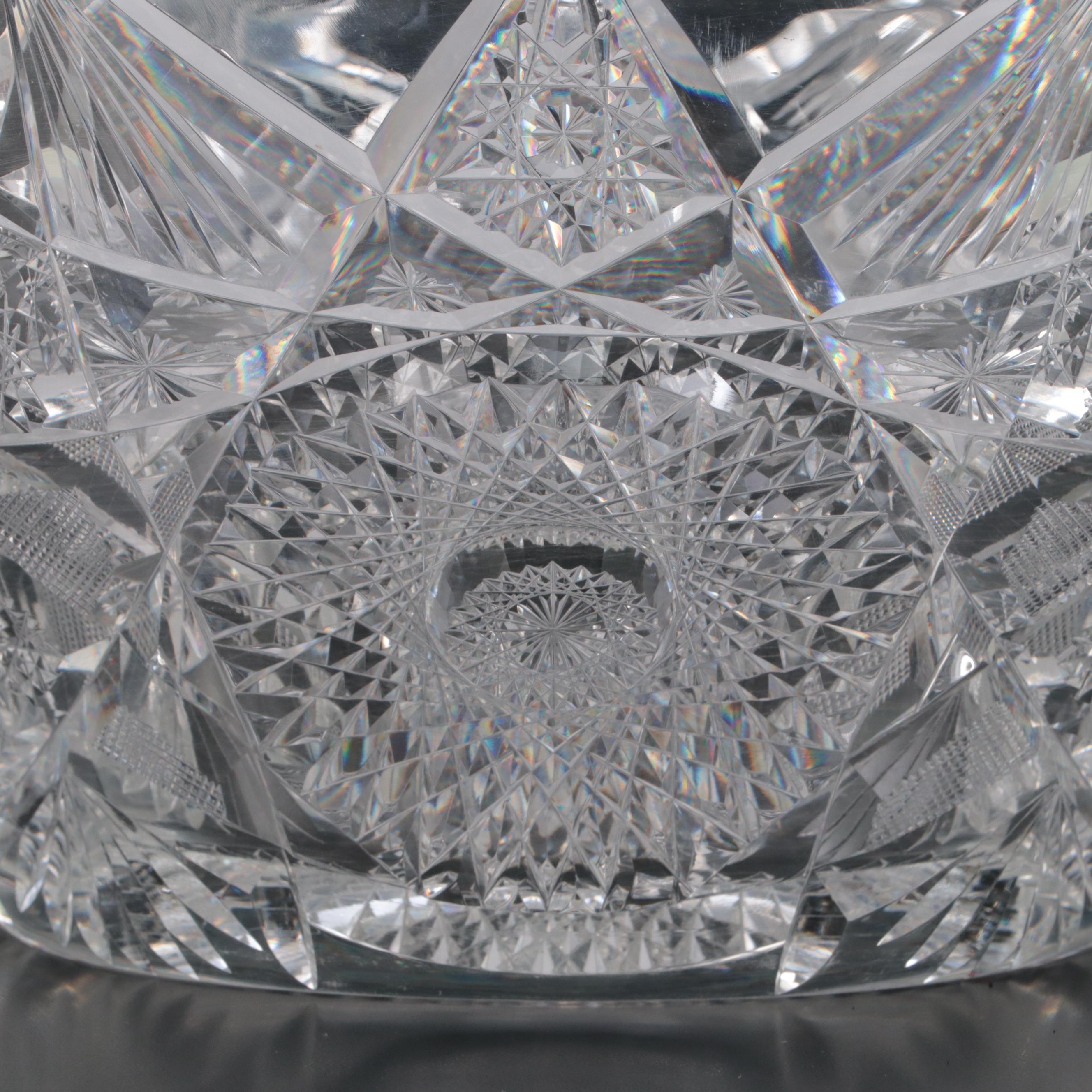 American Brilliant Cut Clark "Mercedes" Glass Punch Bowl