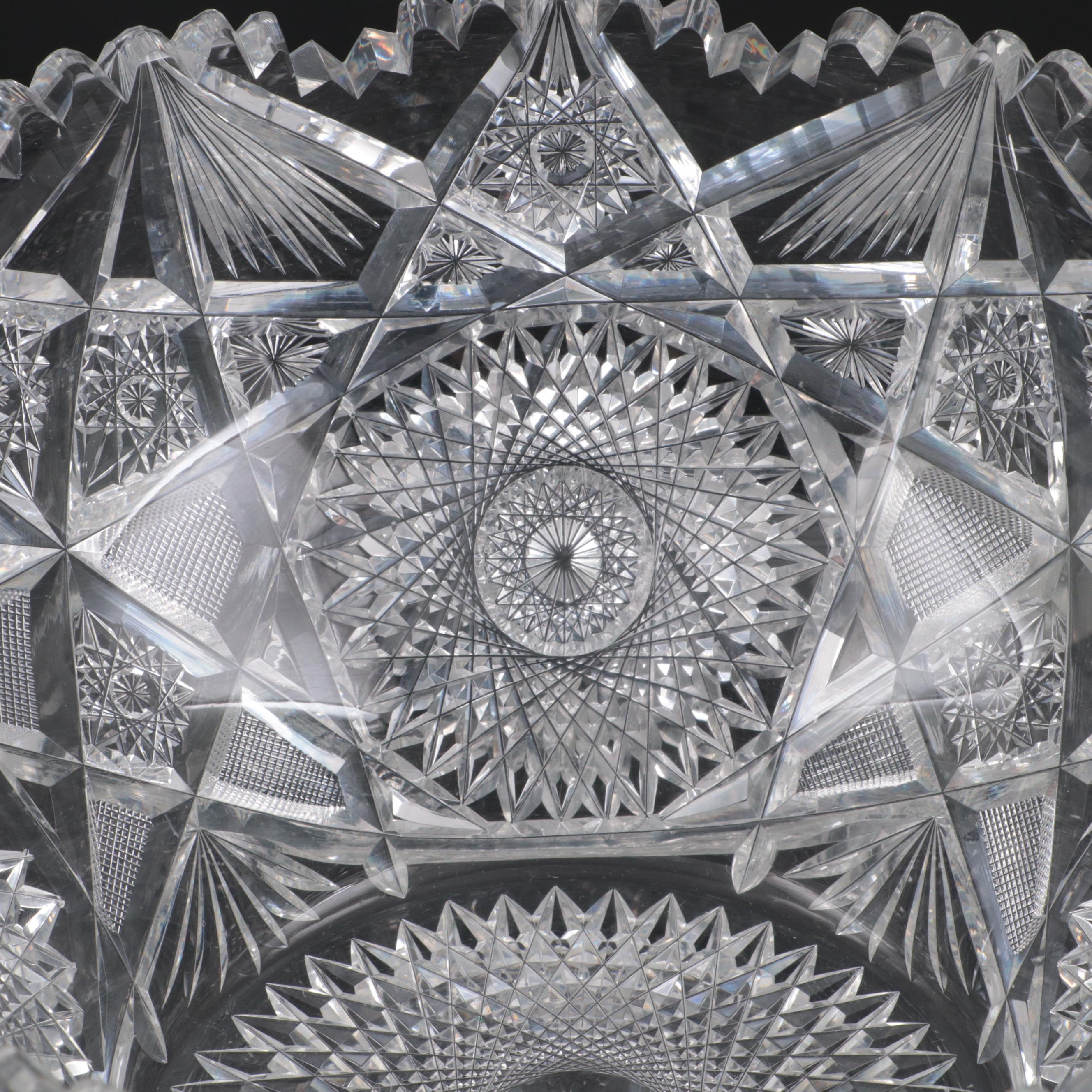 American Brilliant Cut Clark "Mercedes" Glass Punch Bowl