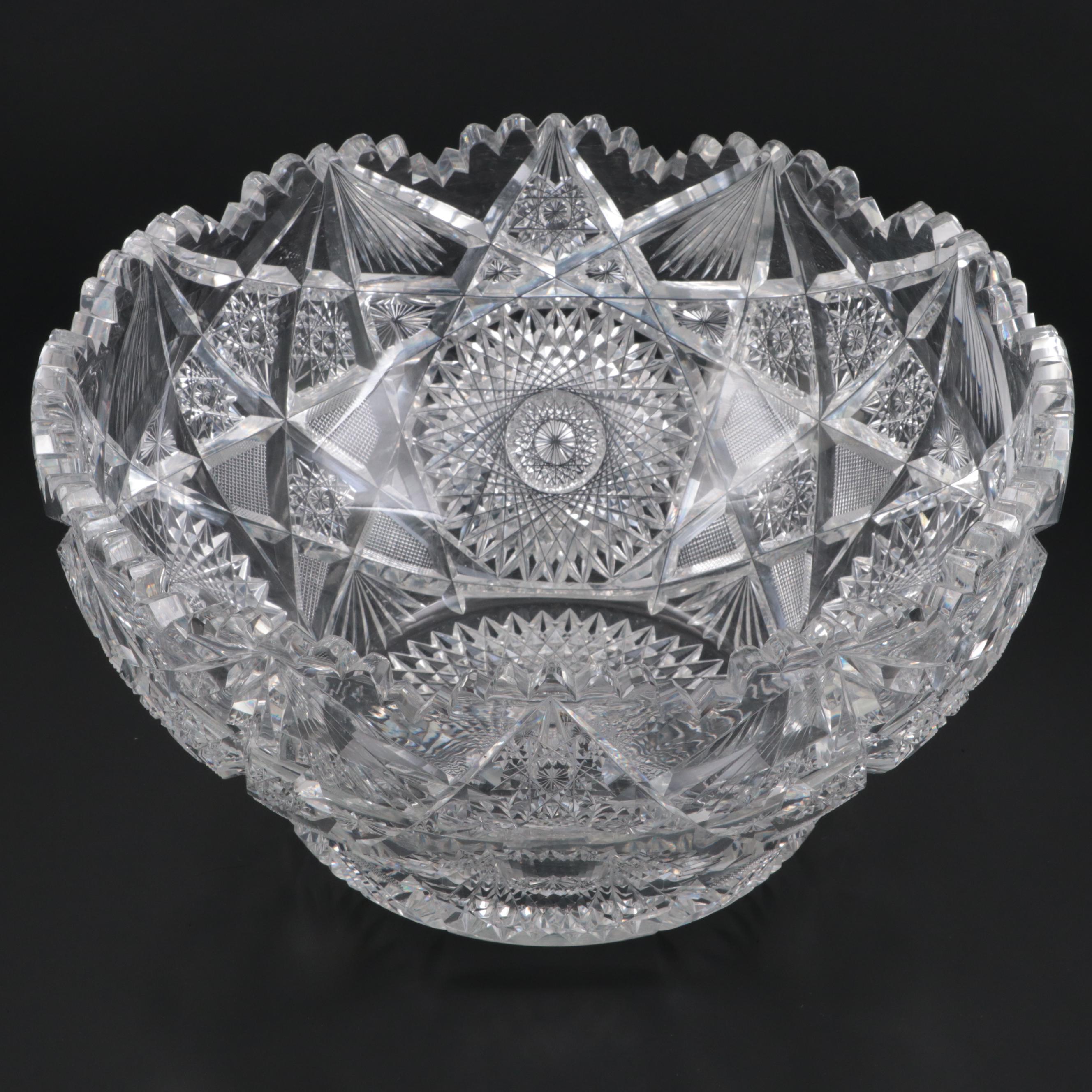 American Brilliant Cut Clark "Mercedes" Glass Punch Bowl