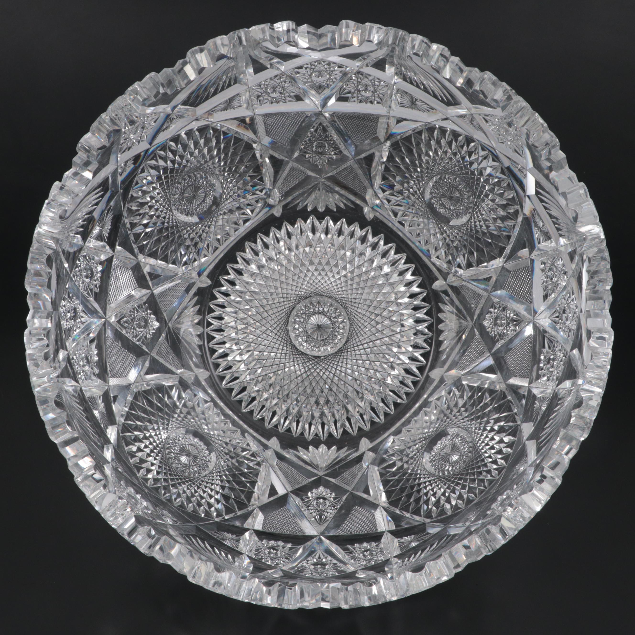 American Brilliant Cut Clark "Mercedes" Glass Punch Bowl