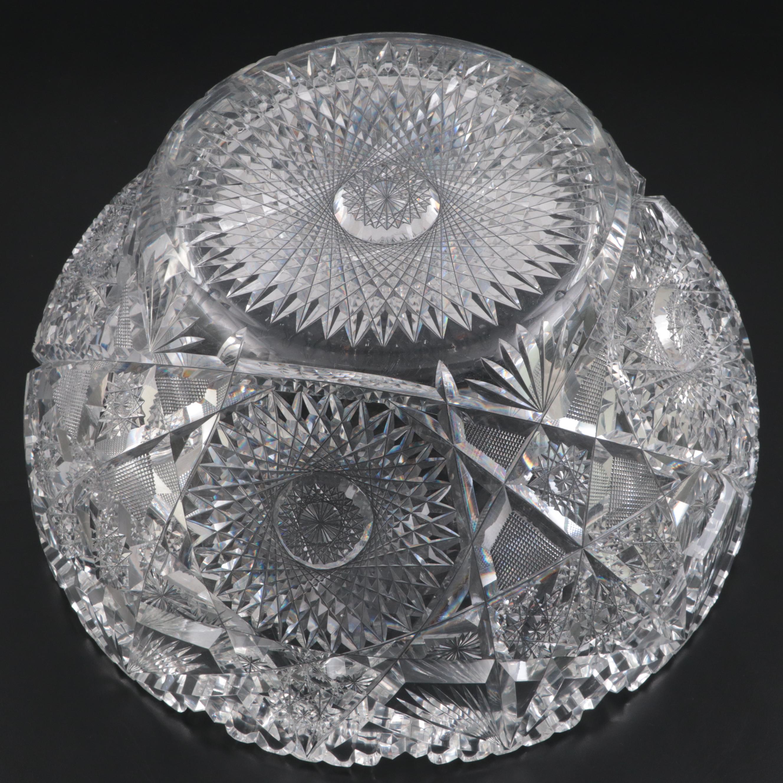 American Brilliant Cut Clark "Mercedes" Glass Punch Bowl