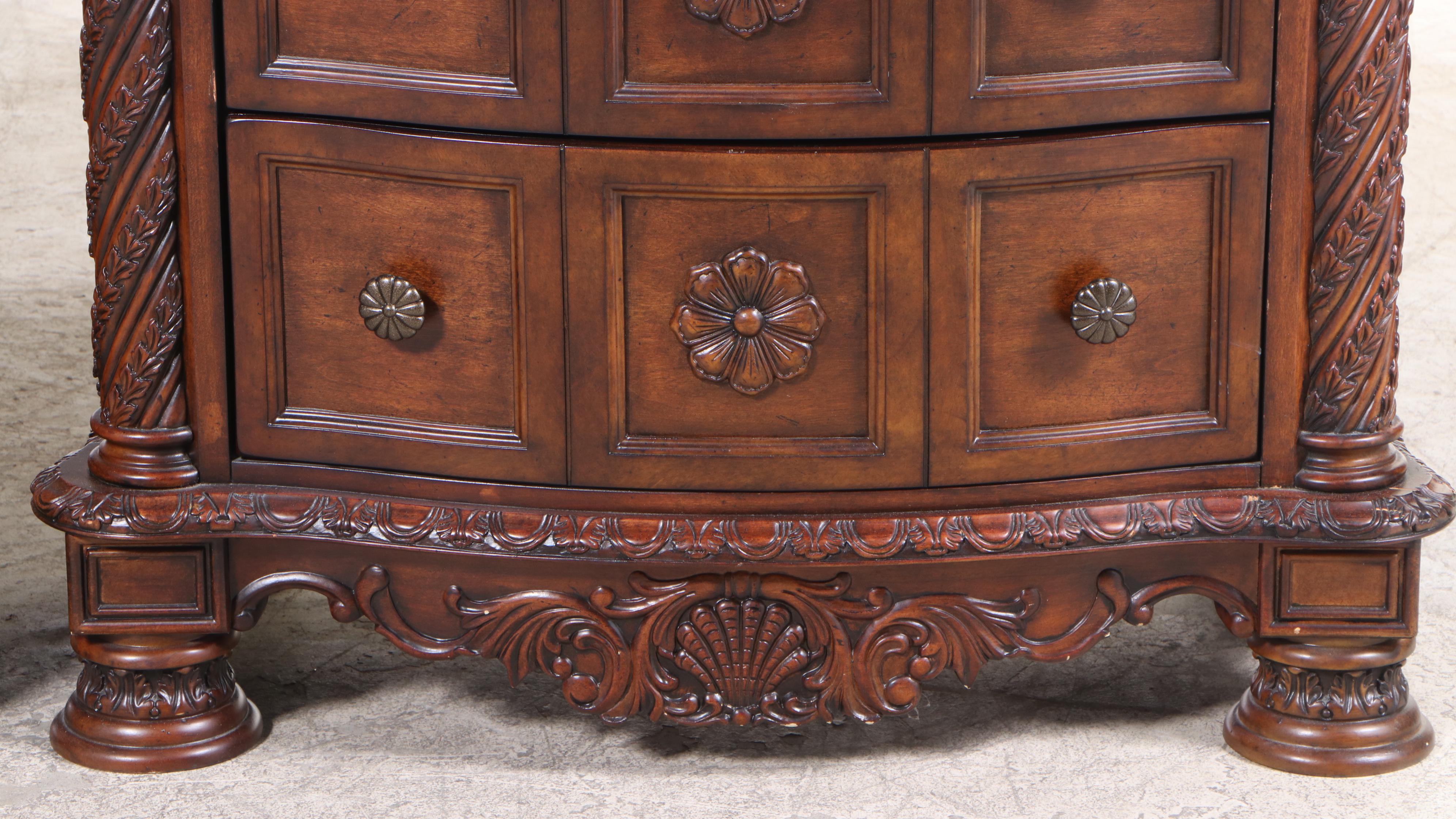 Pair of Ashley Furniture "North Shore" Marble-Top Three-Drawer Nightstands