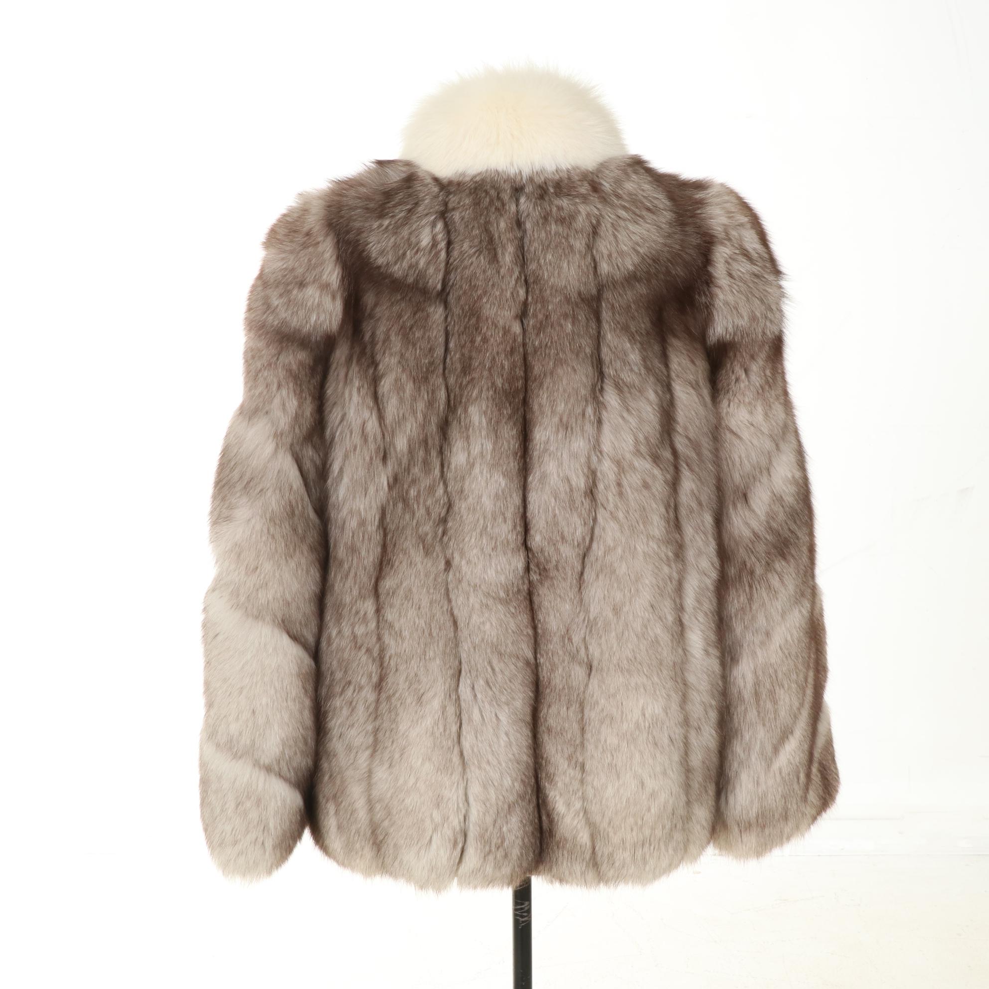 Platinum Fox Fur Jacket with Arctic Fox Trim from Leakas Furs
