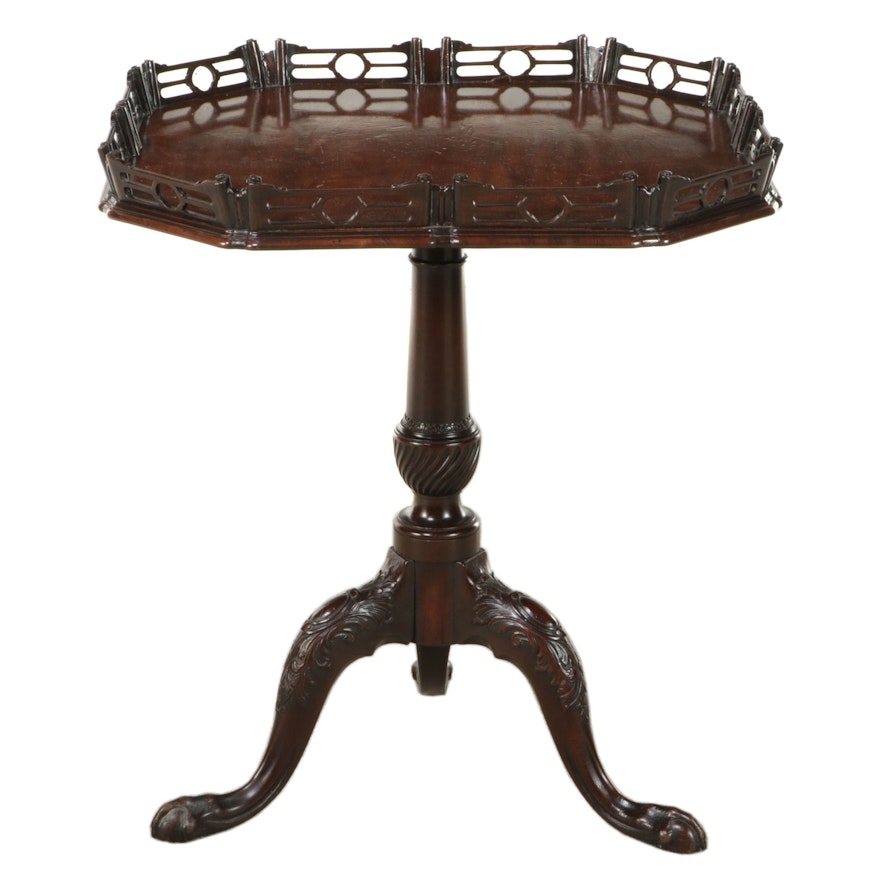 Chippendale Style Mahogany Tea Table with Fretwork Gallery, Mid-20th Century