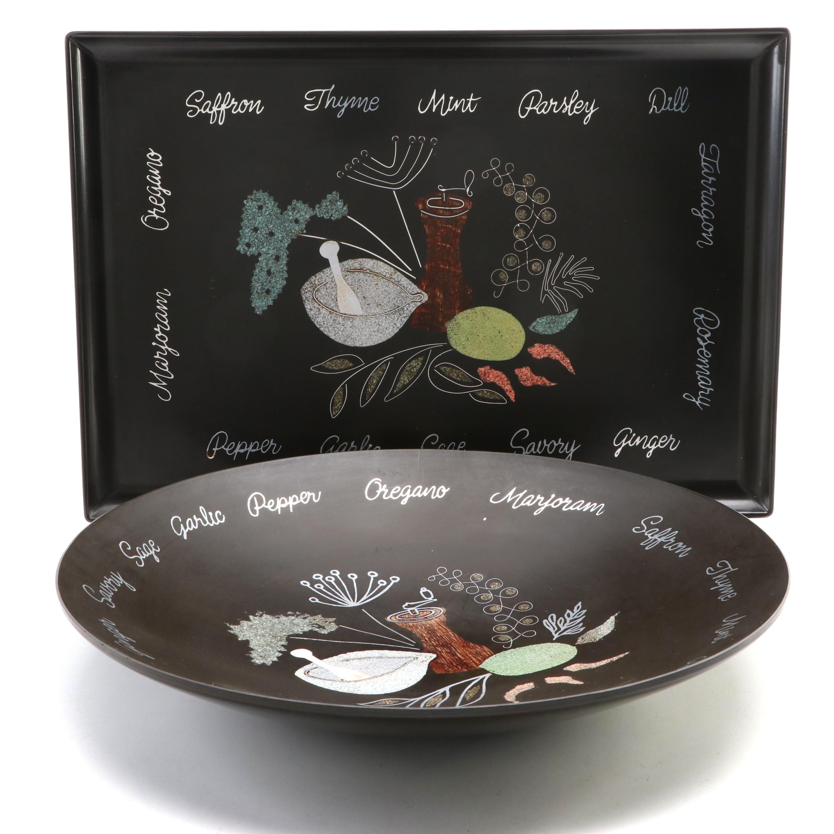 Couroc of Monterey Inlaid Serving Tray and Bowl