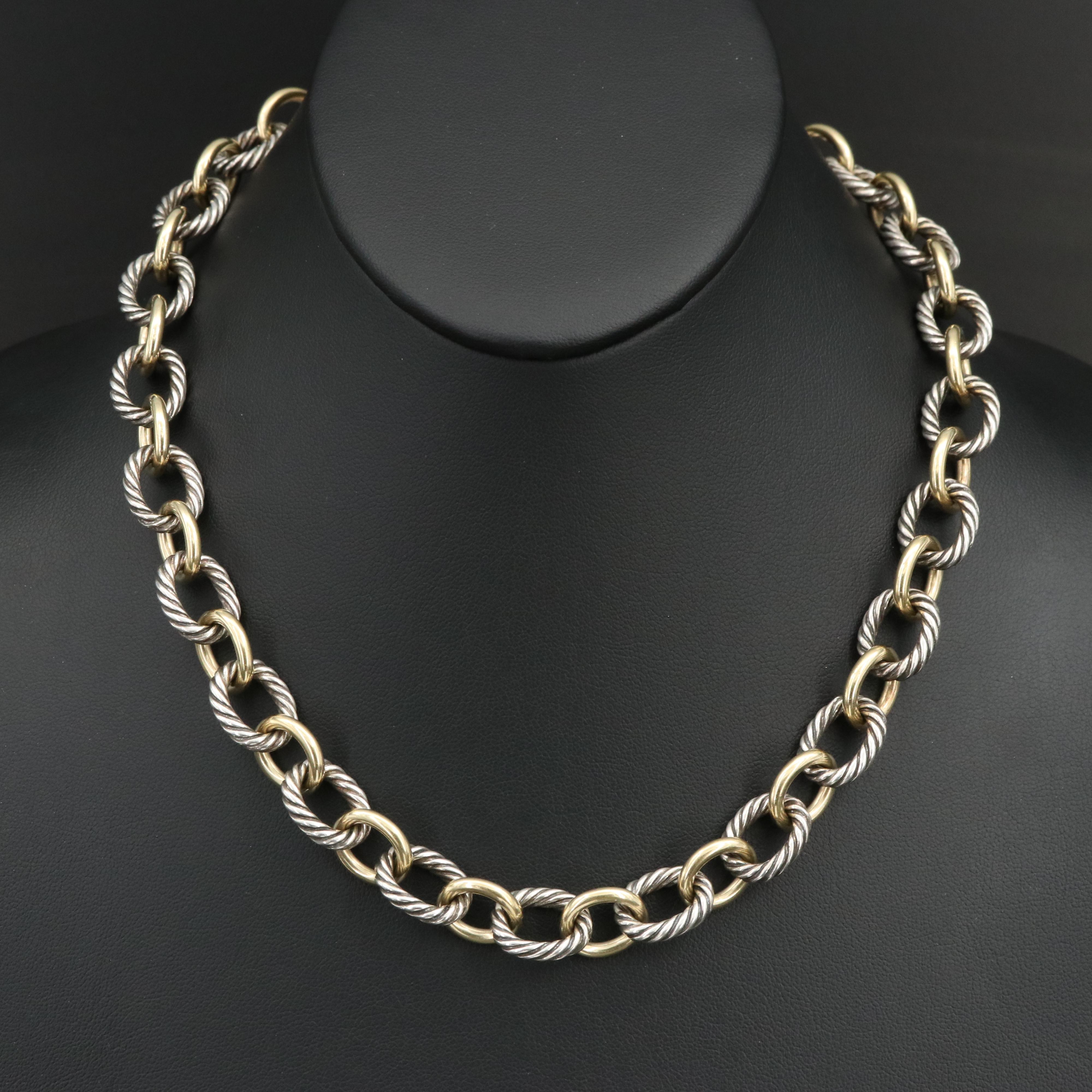 David Yurman Sterling Cable Link Chain Necklace with 18K Bonded Gold