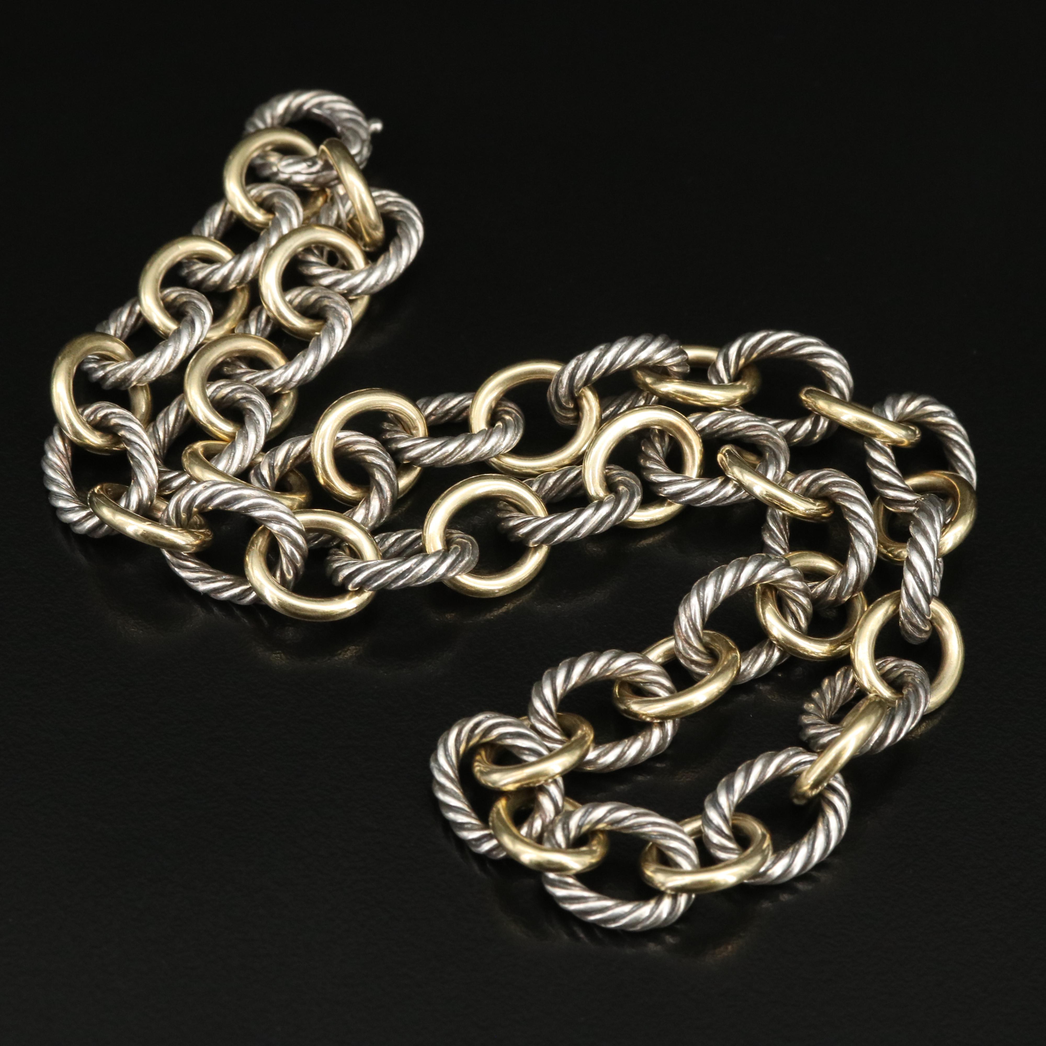 David Yurman Sterling Cable Link Chain Necklace with 18K Bonded Gold