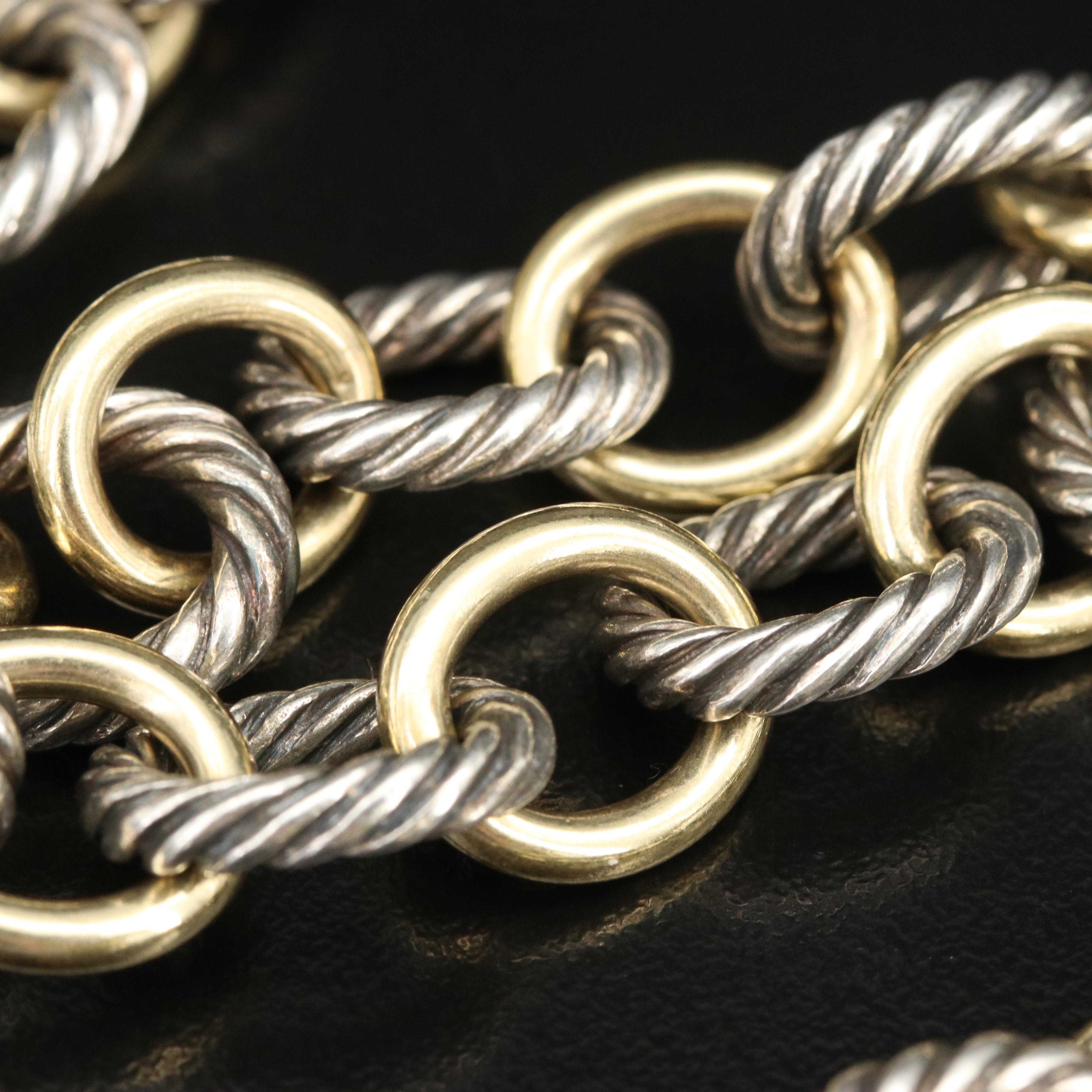 David Yurman Sterling Cable Link Chain Necklace with 18K Bonded Gold